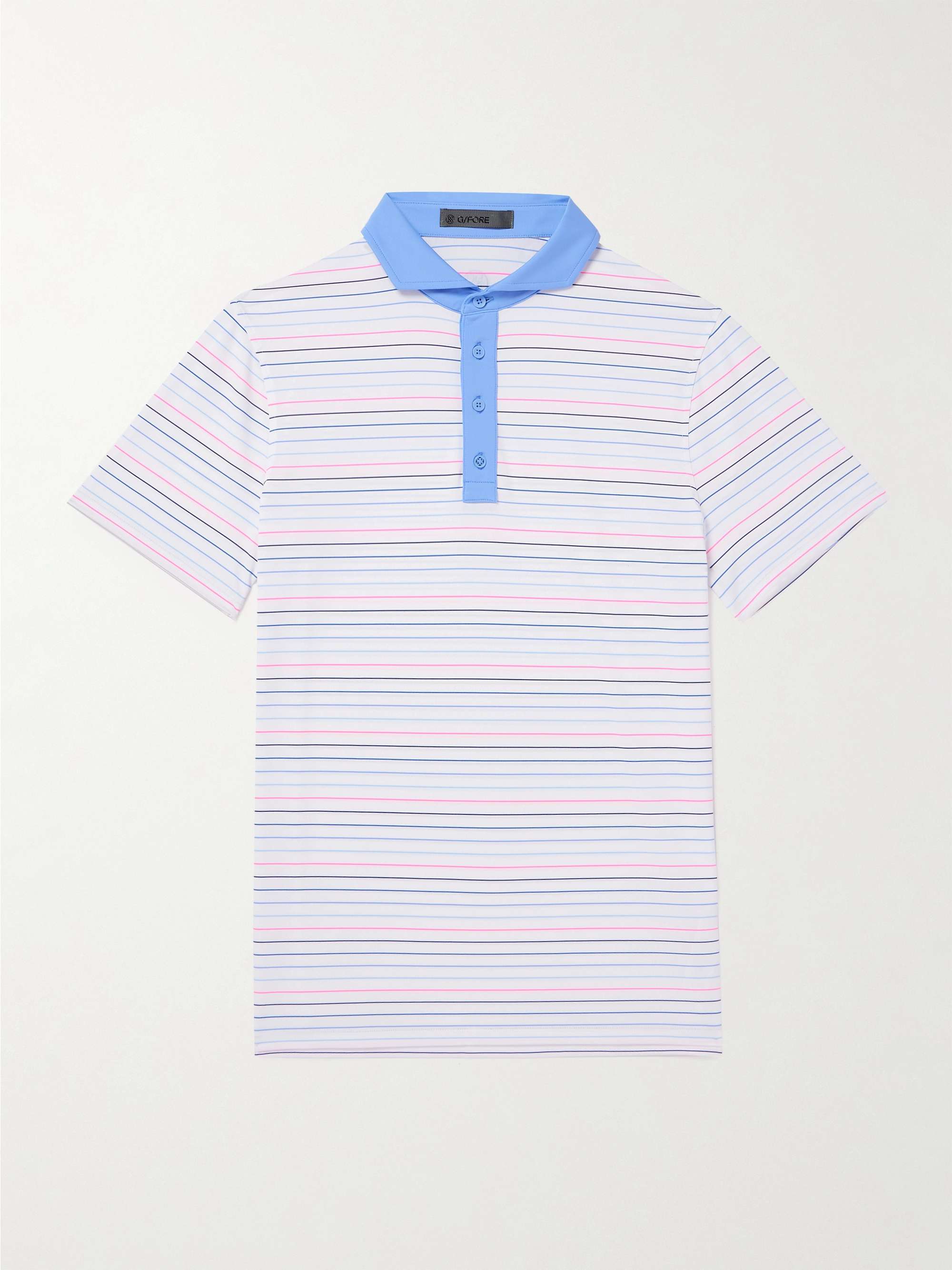 지포어 G/FORE Striped Tech-Jersey Golf Polo Shirt,Blue