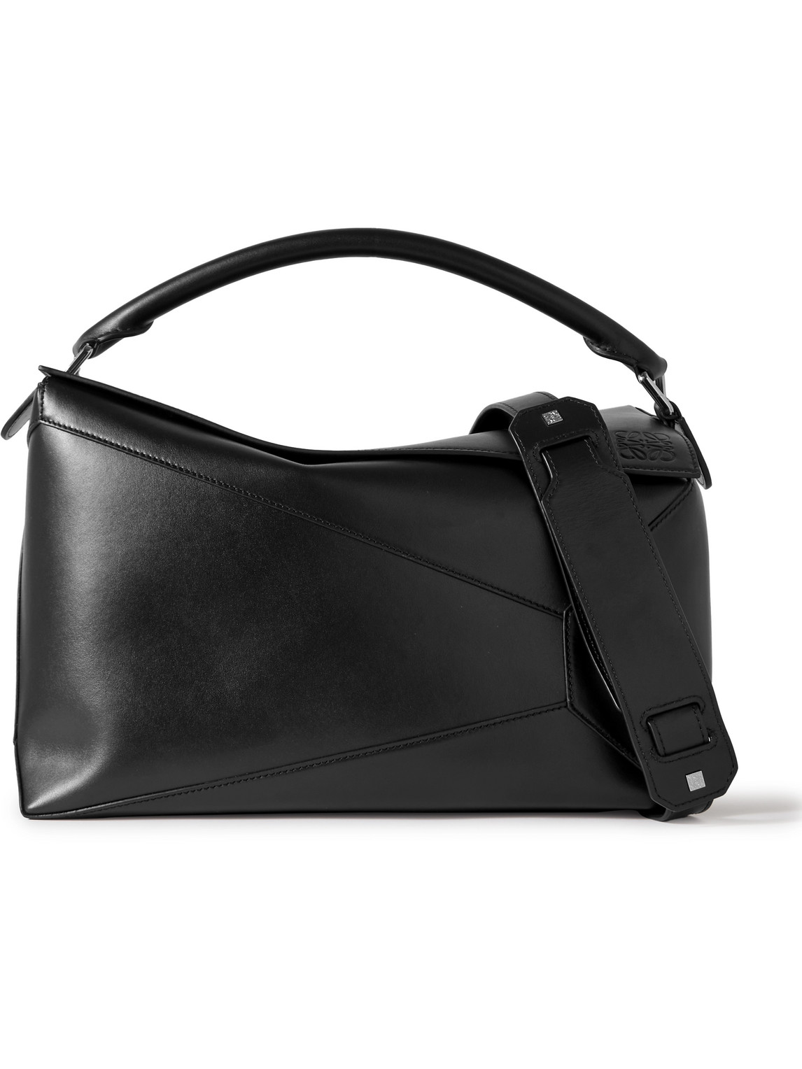 Loewe Puzzle Logo-debossed Leather Messenger Bag In Black