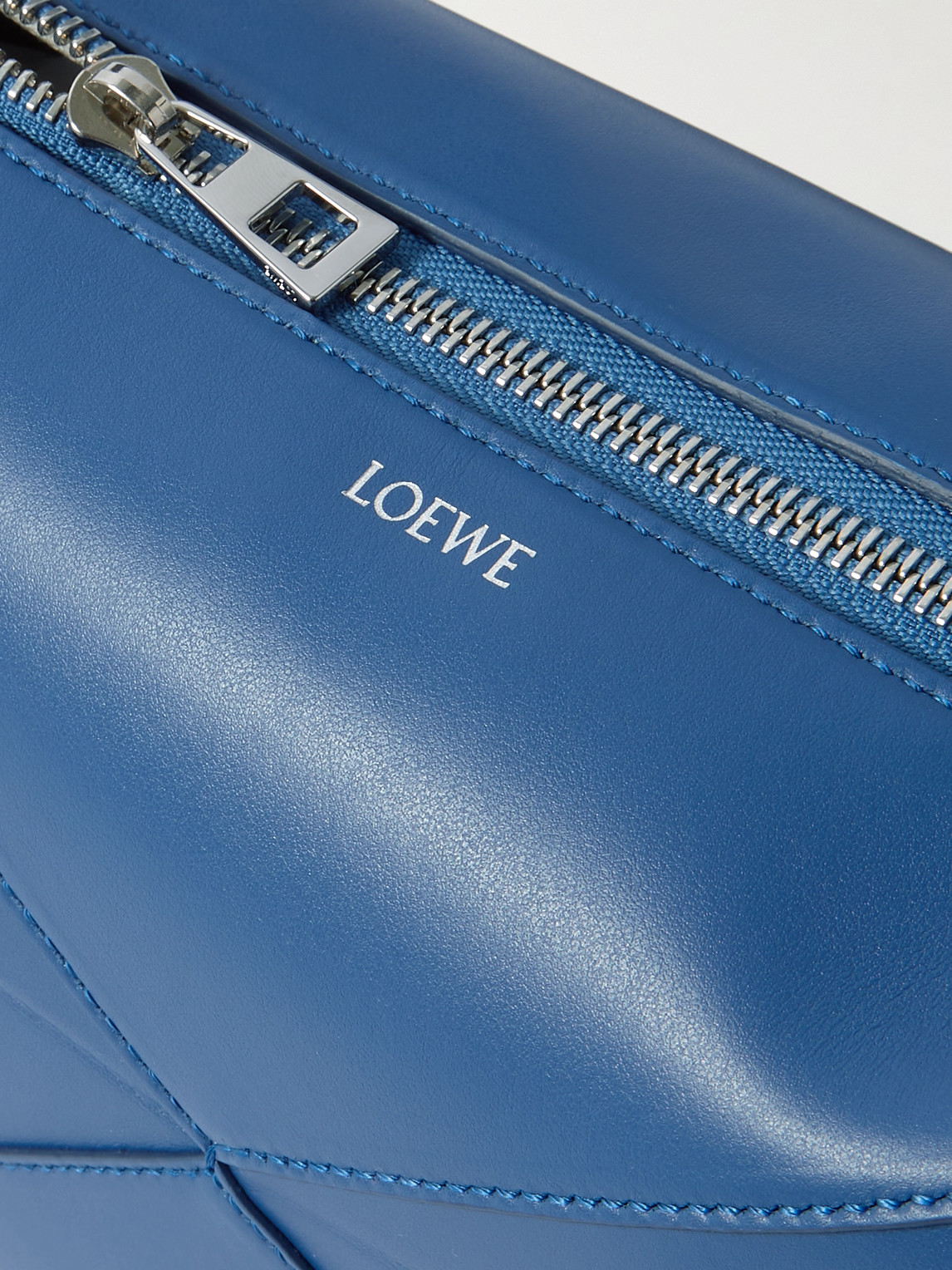 Shop Loewe Puzzle Fold Leather Wash Bag In Blue