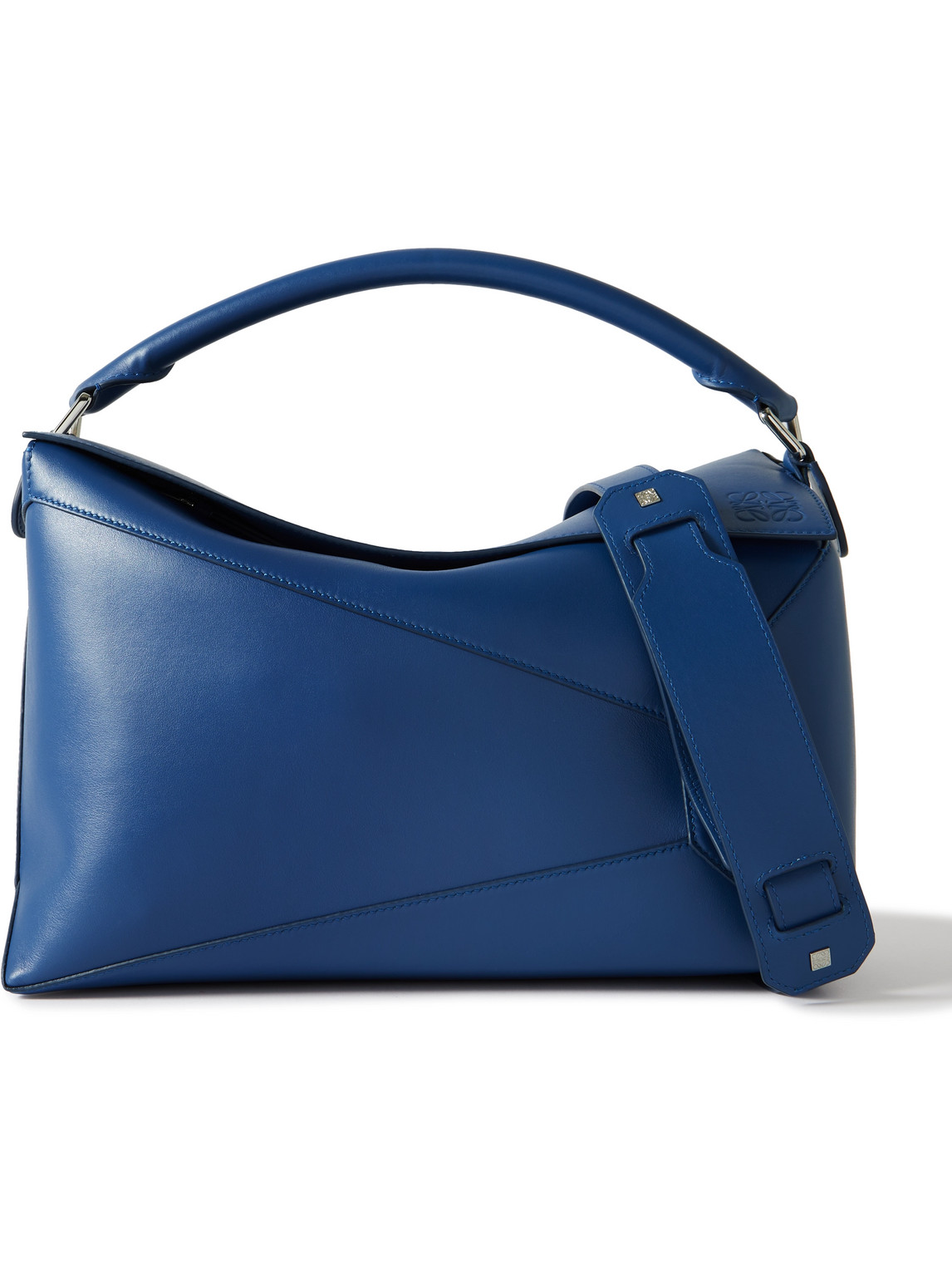 Loewe Puzzle Edge Logo-debossed Leather Messenger Bag In Blue