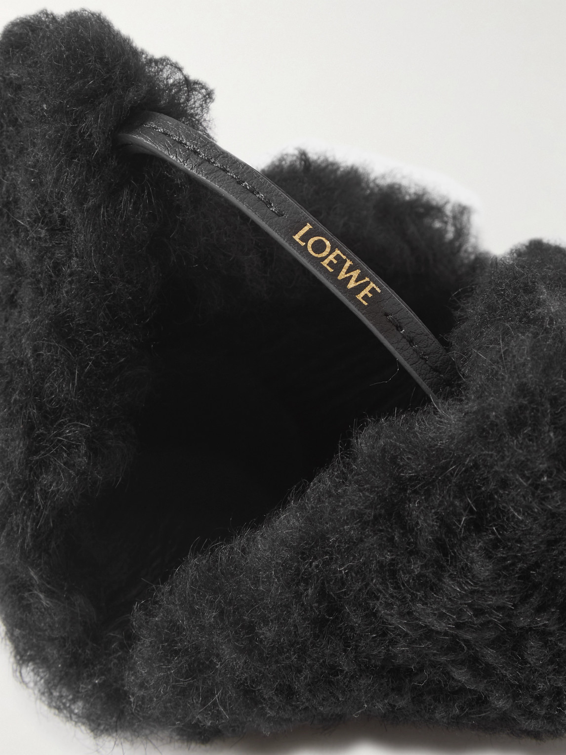 Shop Loewe Puzzle Fold Shearling And Leather Key Fob In Black