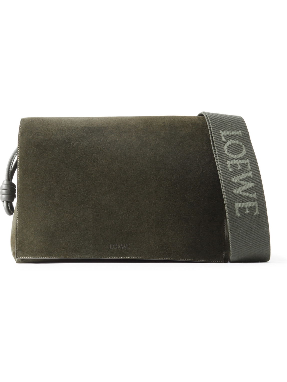 Loewe Flamenco Leather-trimmed Suede Messenger Bag In Green