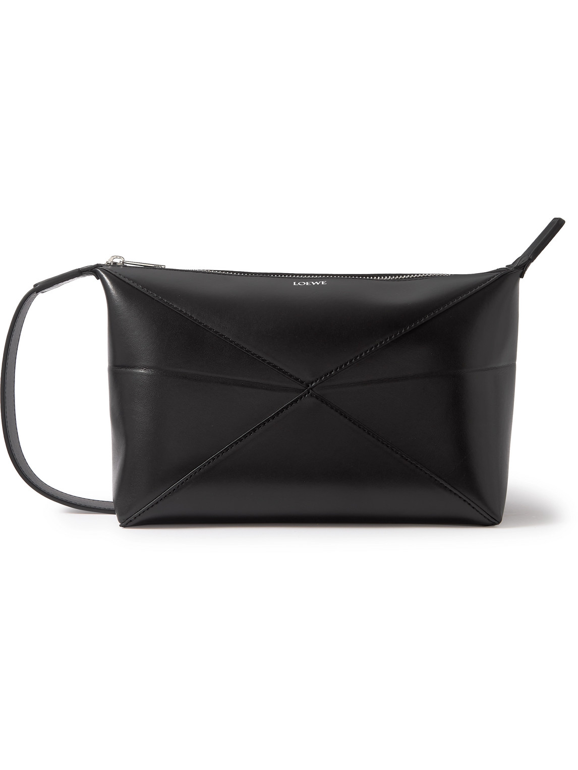 Loewe Puzzle Fold Leather Wash Bag In Black