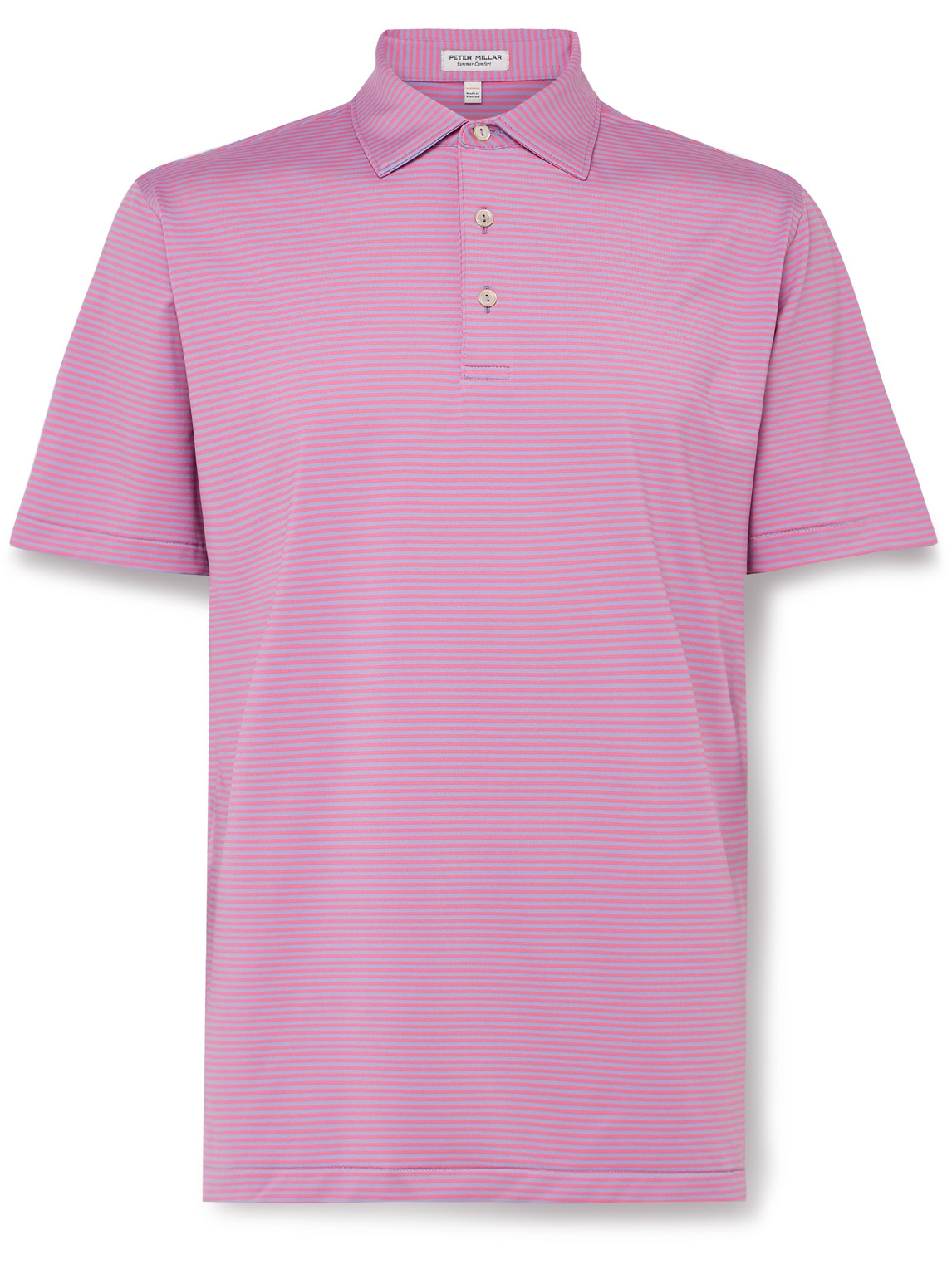 Peter Millar Hales Performance Striped Tech-jersey Golf Polo Shirt In Pink