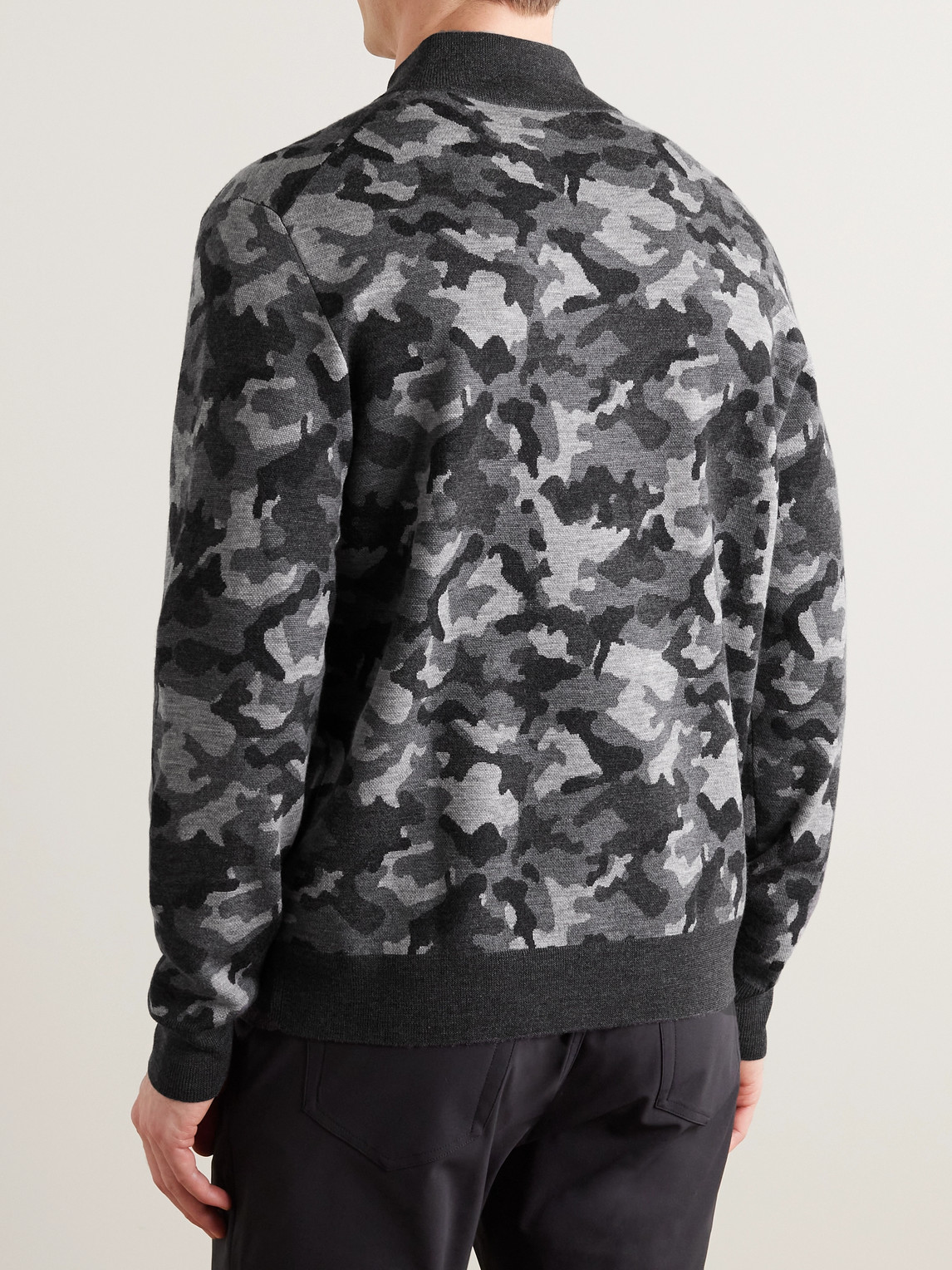Shop G/fore Camouflage-jacquard Wool Half-zip Sweater In Gray