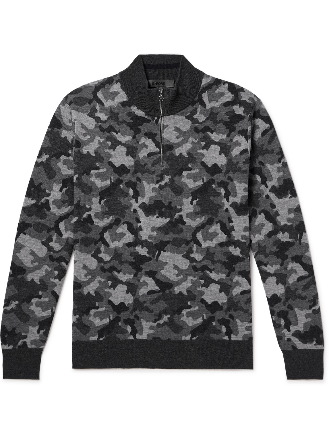 Camouflage-Jacquard Wool Half-Zip Sweater