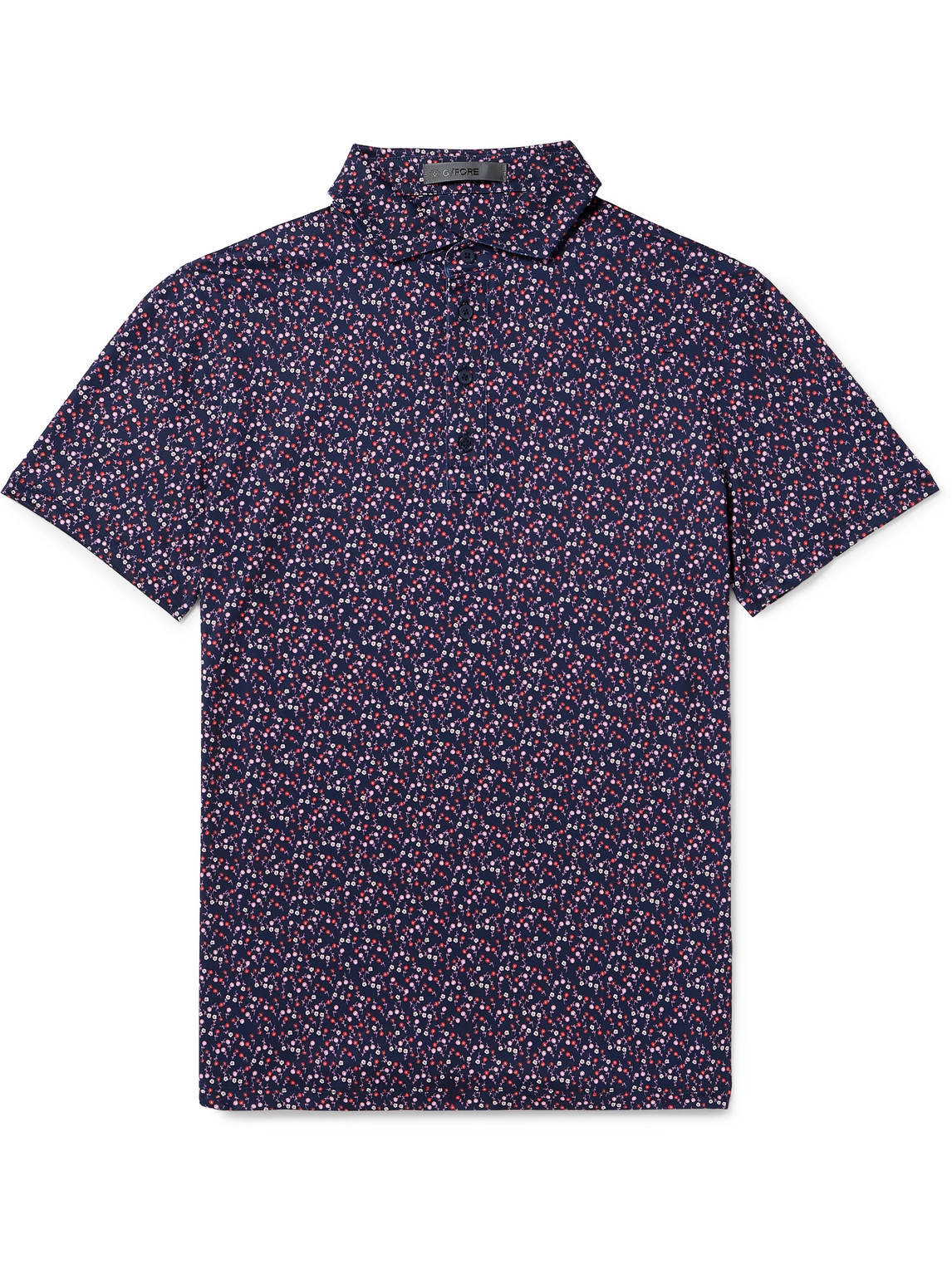 G/fore Floral-print Tech-jersey Golf Polo Shirt In Blue