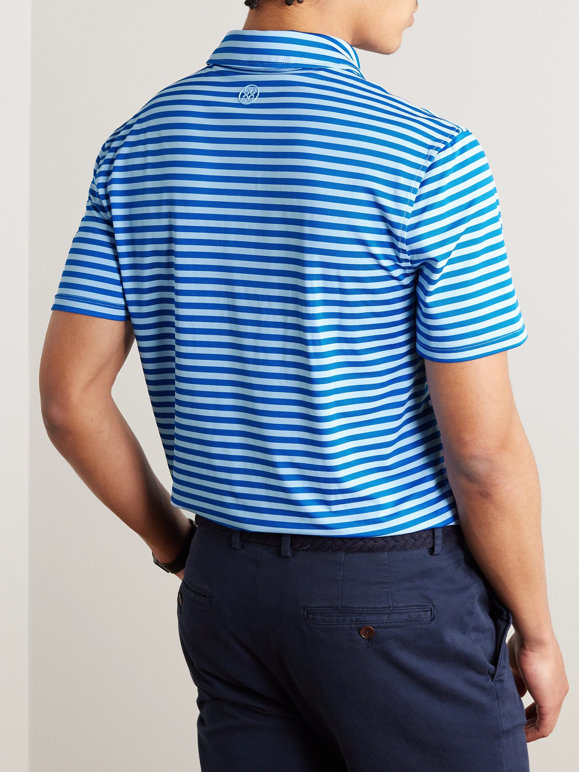 Shop G/fore Striped Perforated Tech-jersey Polo Shirt In Blue