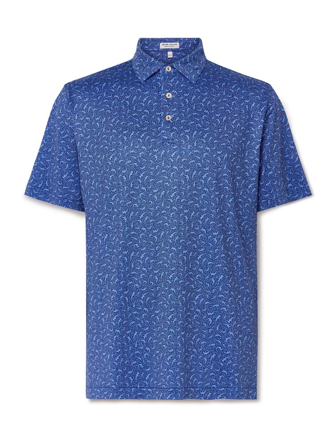 Peter Millar Hammer Time Printed Tech-jersey Golf Polo Shirt In Blue
