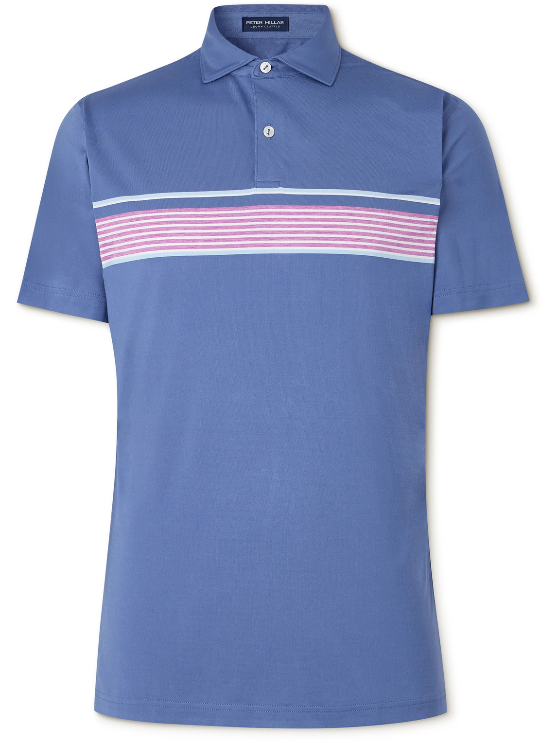 Peter Millar Ledger Performance Striped Tech-jersey Golf Polo Shirt In Blue