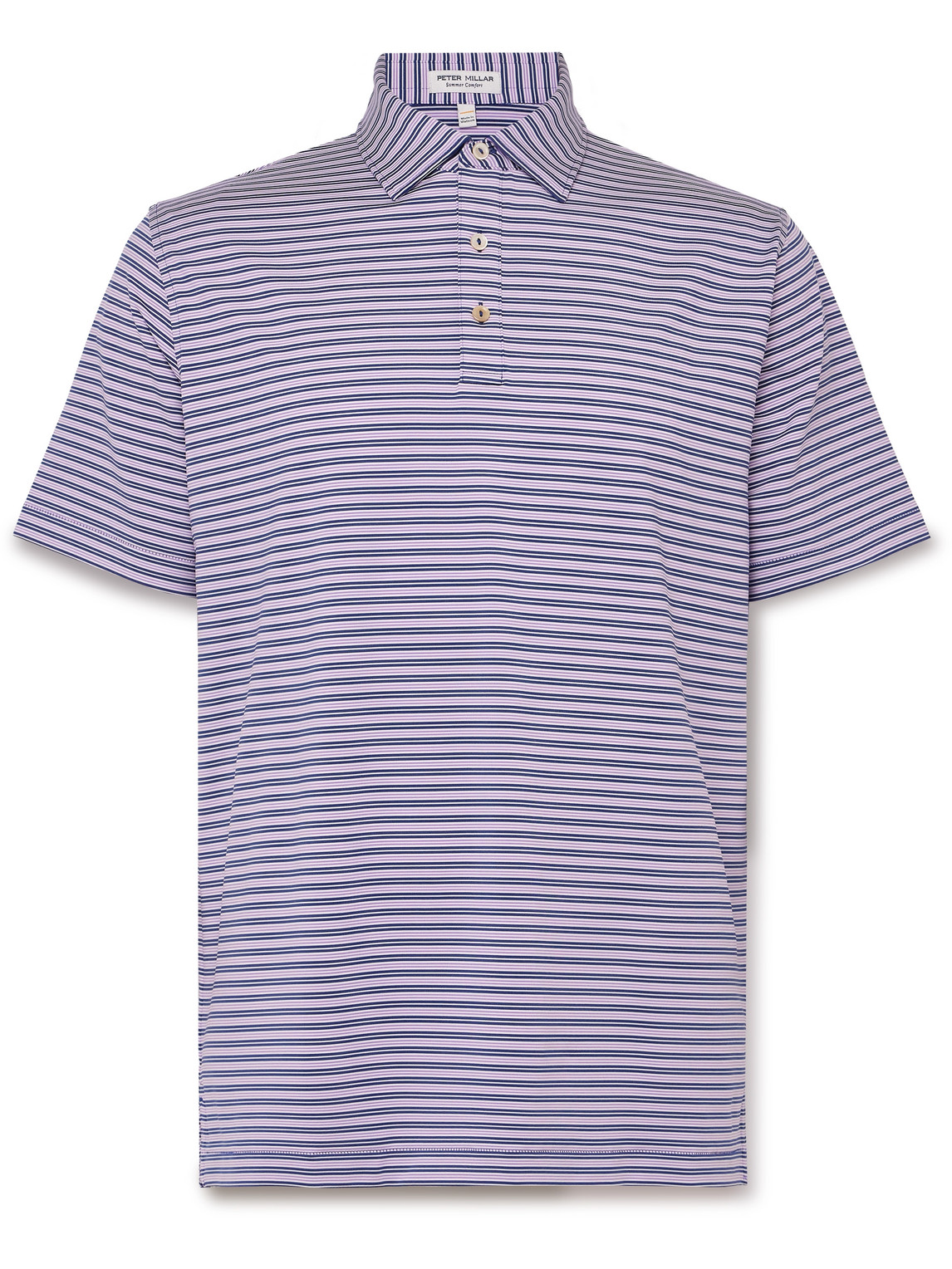 Peter Millar Hamden Striped Tech-jersey Golf Polo Shirt In Purple
