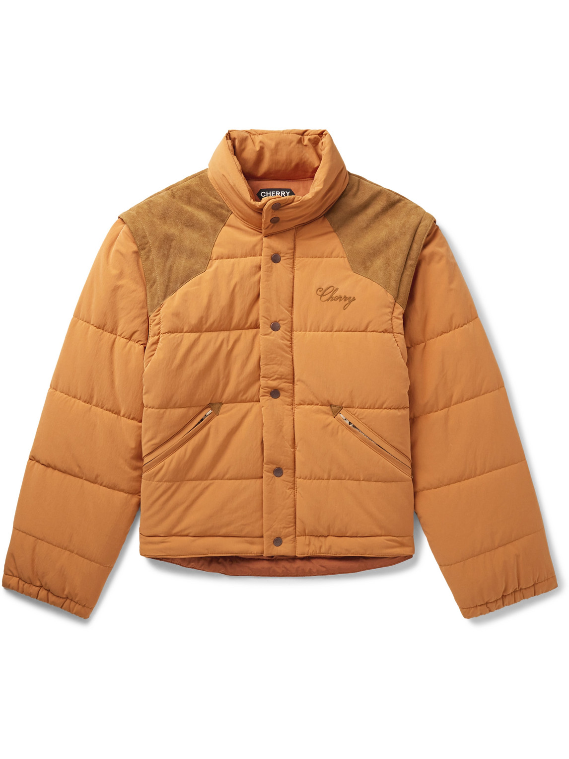 Cherry Los Angeles Convertible Suede-trimmed Logo-embroidered Quilted Nylon Jacket In Orange