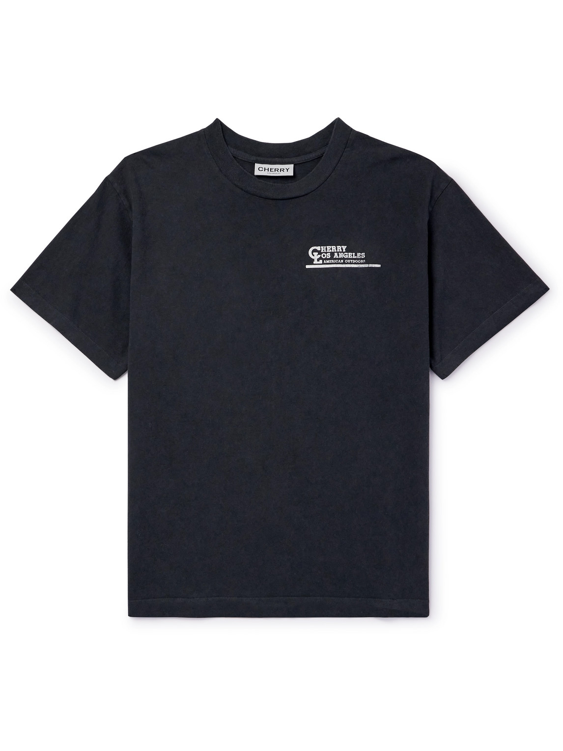 Cherry Los Angeles American Outdoorsman Garment-dyed Logo-print Cotton-jersey T-shirt In Black