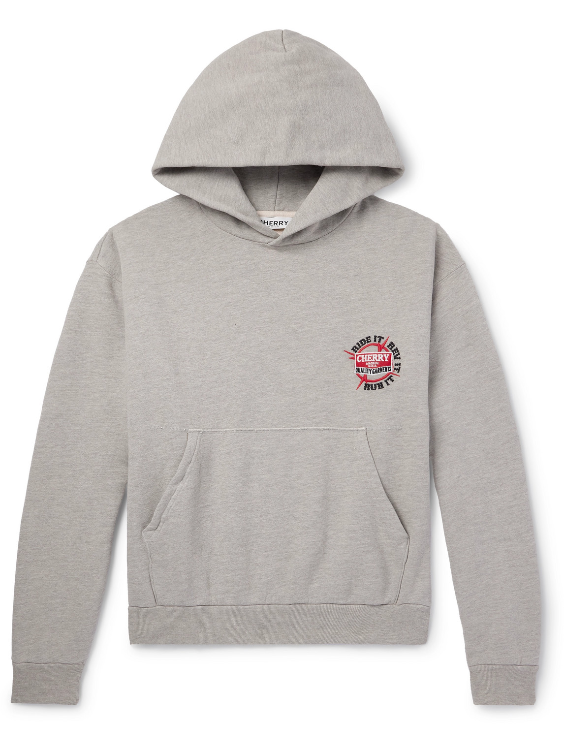Cherry Los Angeles Logo-embroidered Cotton-jersey Hoodie In Gray
