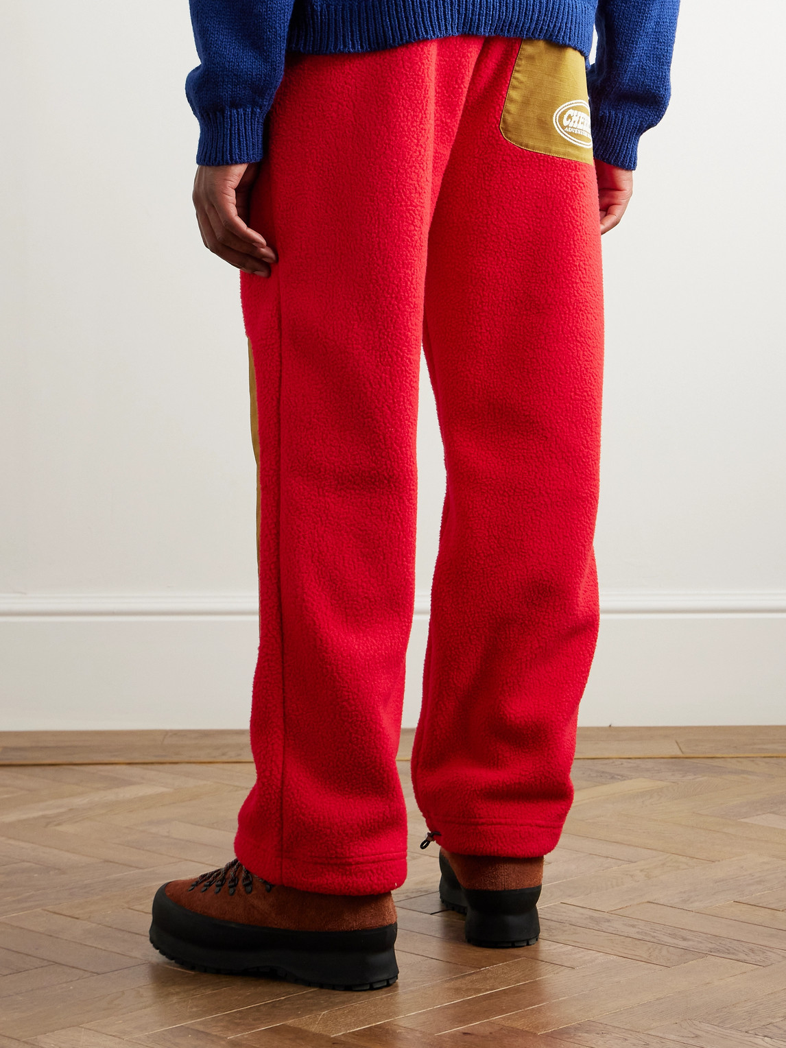 Shop Cherry Los Angeles Straight-leg Ripstop-trimmed Fleece Trousers In Red