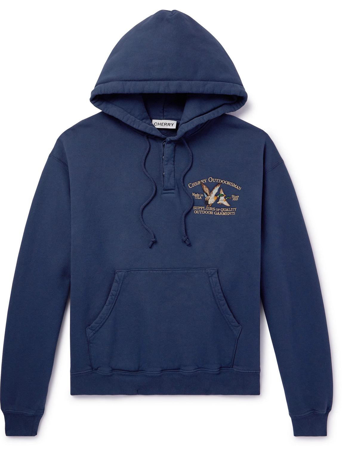 Cherry Los Angeles Logo-embroidered Cotton-jersey Half-placket Hoodie In Blue