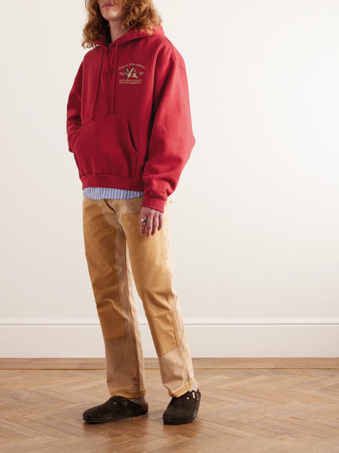 Cherry Los Angeles Logo-embroidered Cotton-jersey Half-placket Hoodie In Red