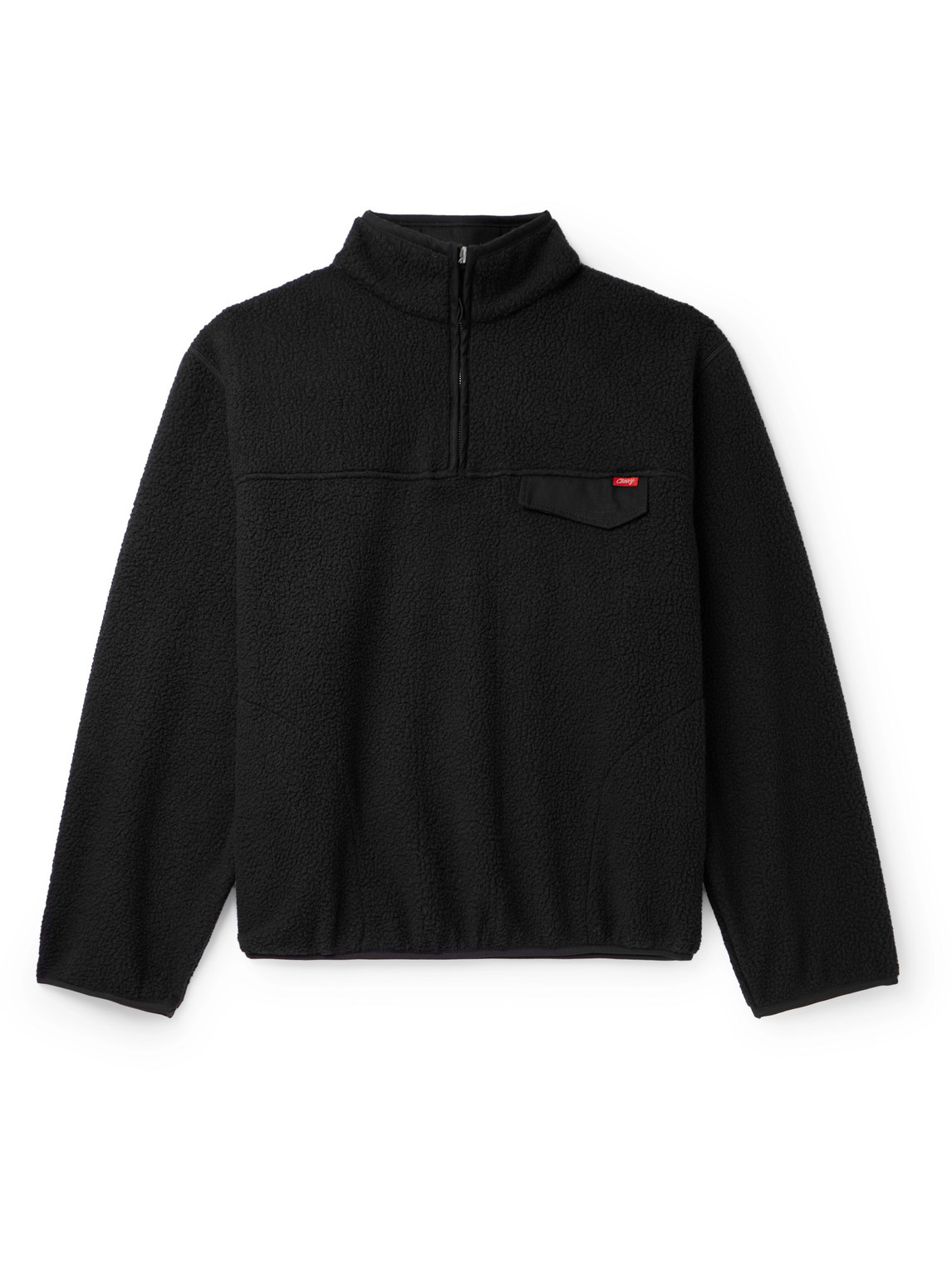 Cherry Los Angeles Ripstop-trimmed Logo-embroidered Fleece Half-zip Jacket In Black