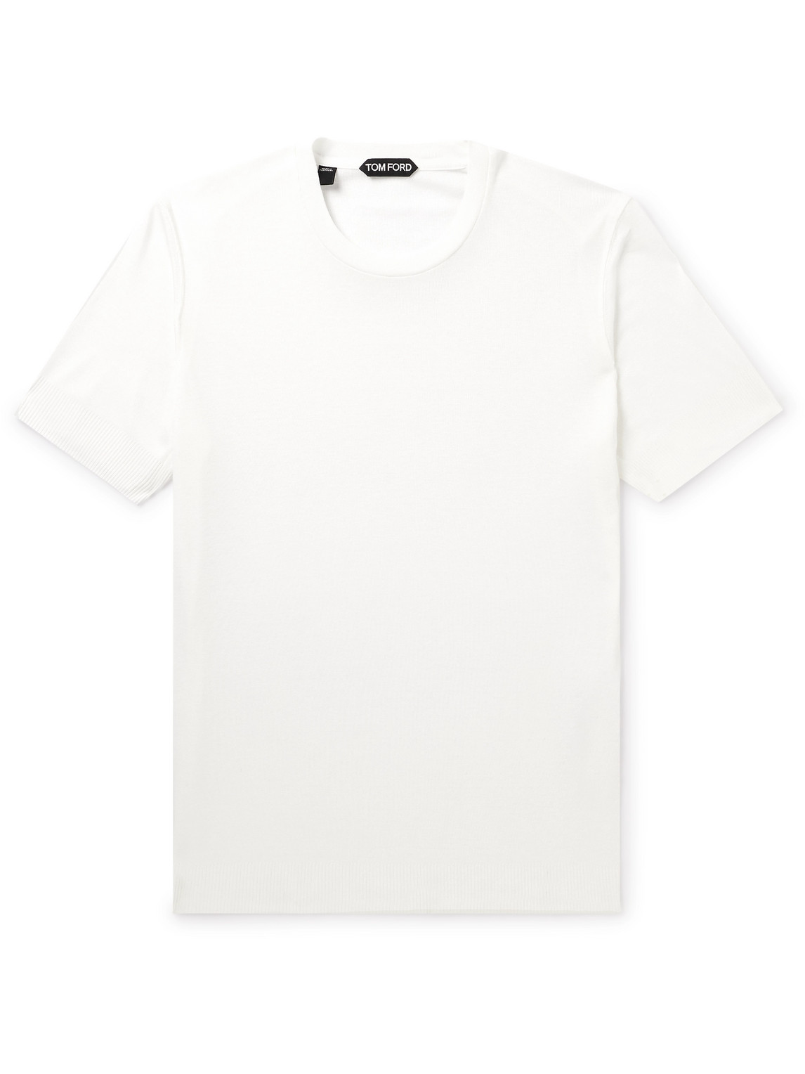 Tom Ford Placed Rib Slim-fit Lyocell And Cotton-blend Jersey T-shirt In White