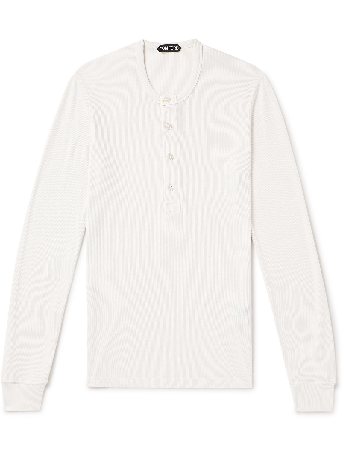 Tom Ford Slim-fit Ribbed Stretch Lyocell And Cotton-blend Henley T-shirt In White