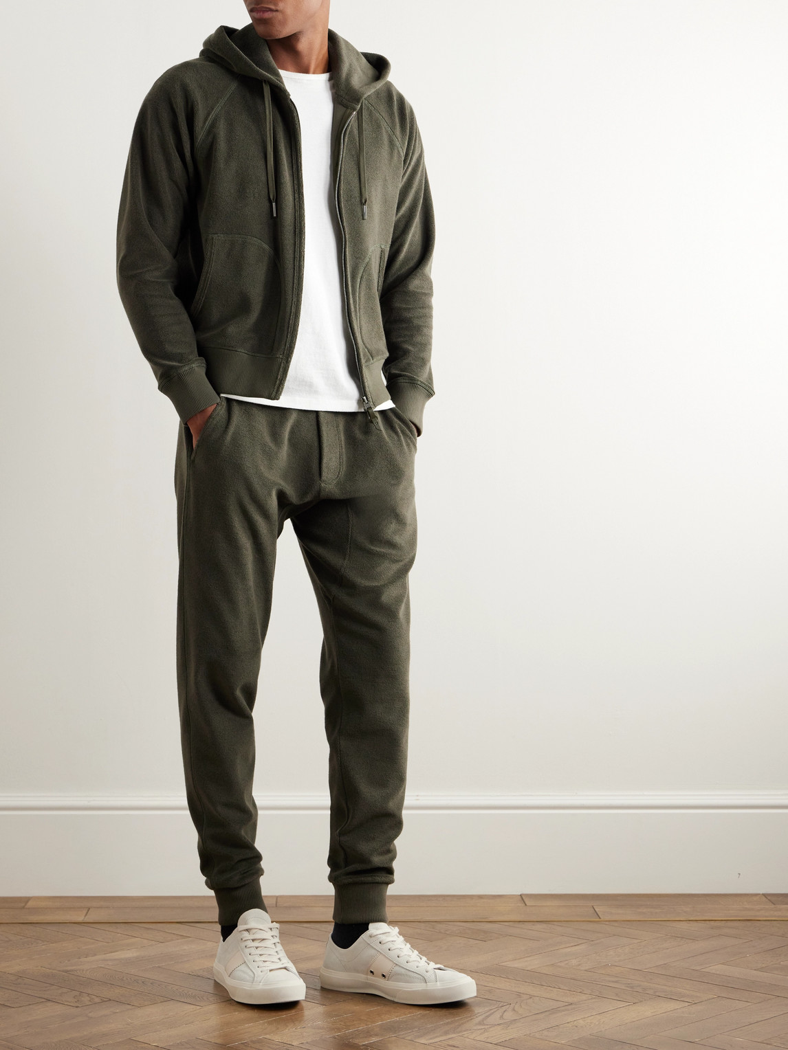 Shop Tom Ford Tapered Cotton-terry Sweatpants In Green