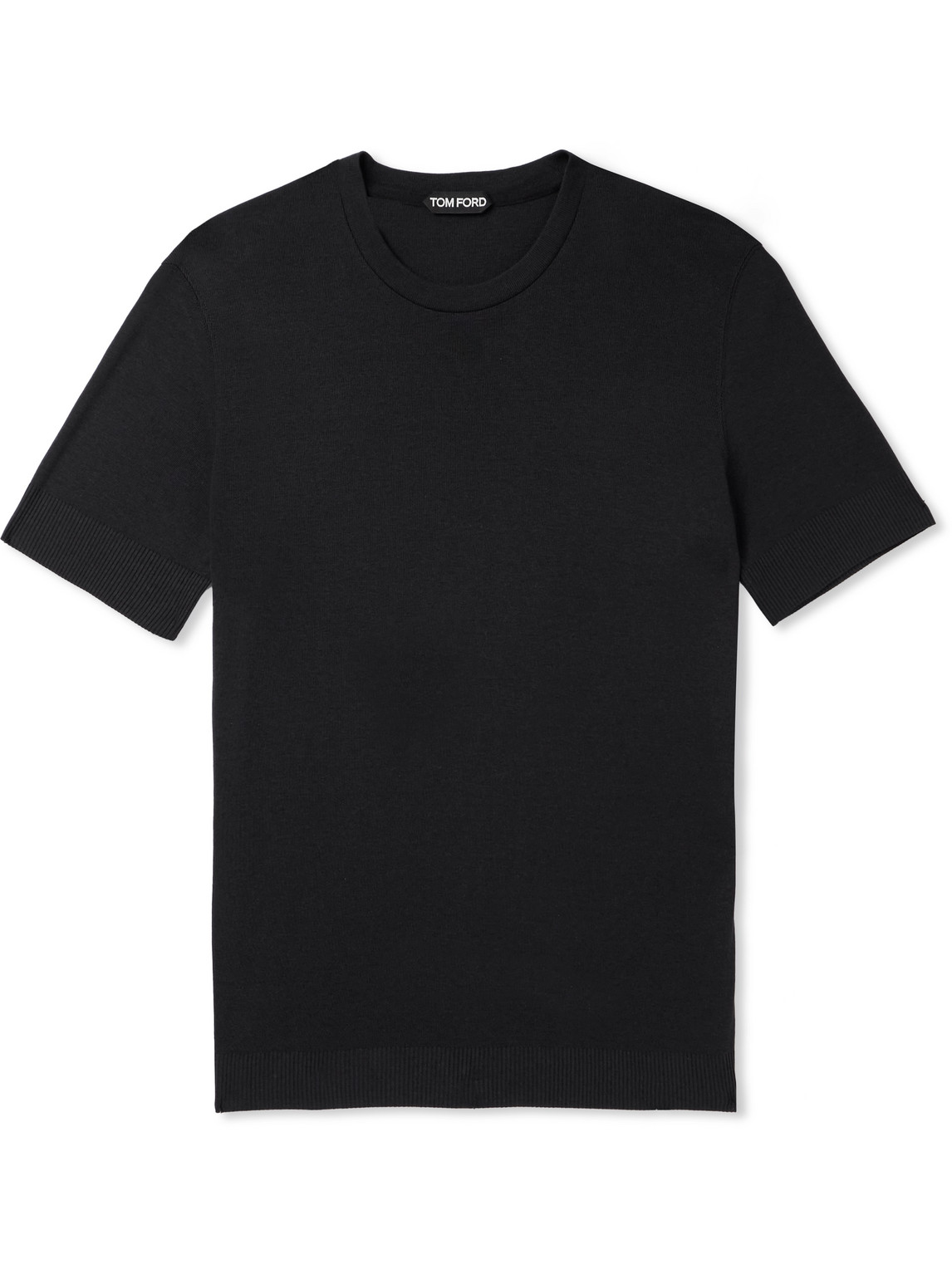 Tom Ford Placed Rib Slim-fit Lyocell And Cotton-blend Jersey T-shirt In Black