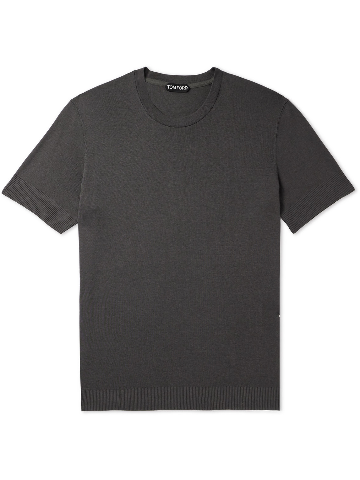 Tom Ford Placed Rib Slim-fit Lyocell And Cotton-blend T-shirt In Grey