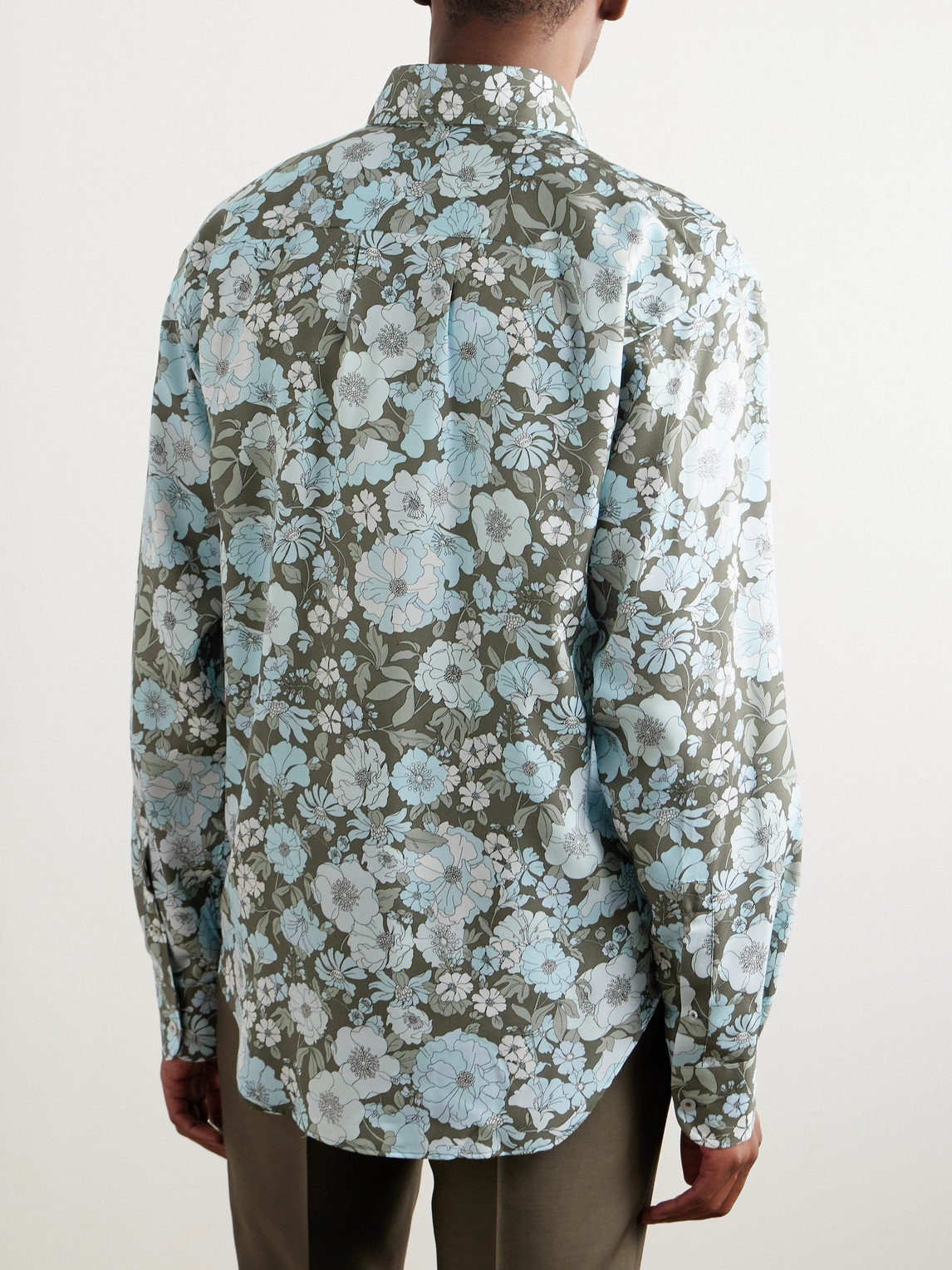 Shop Tom Ford Button-down Collar Floral-print Lyocell Shirt In Blue