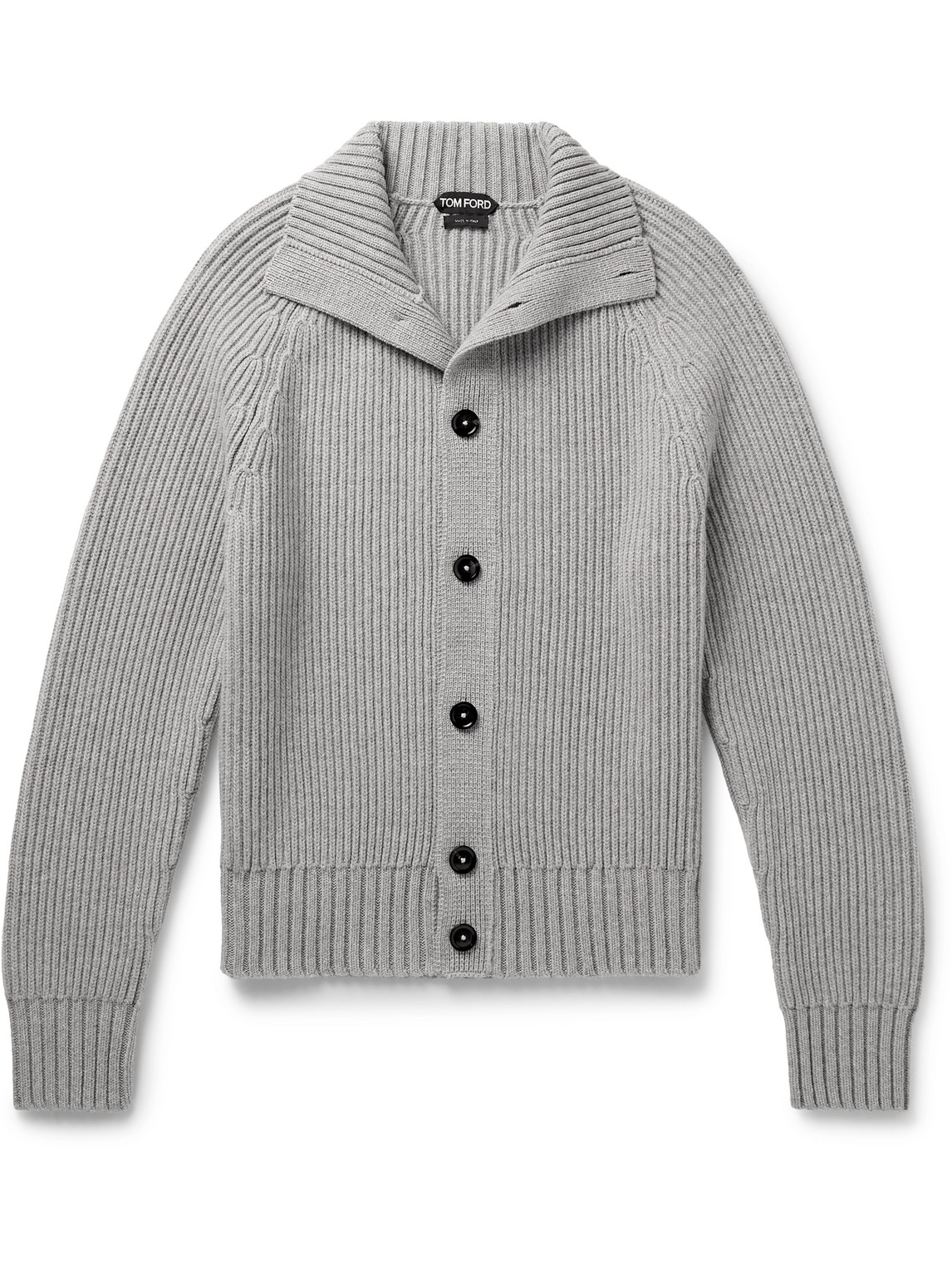 Tom Ford Ribbed Wool And Cashmere-blend Cardigan In Gray