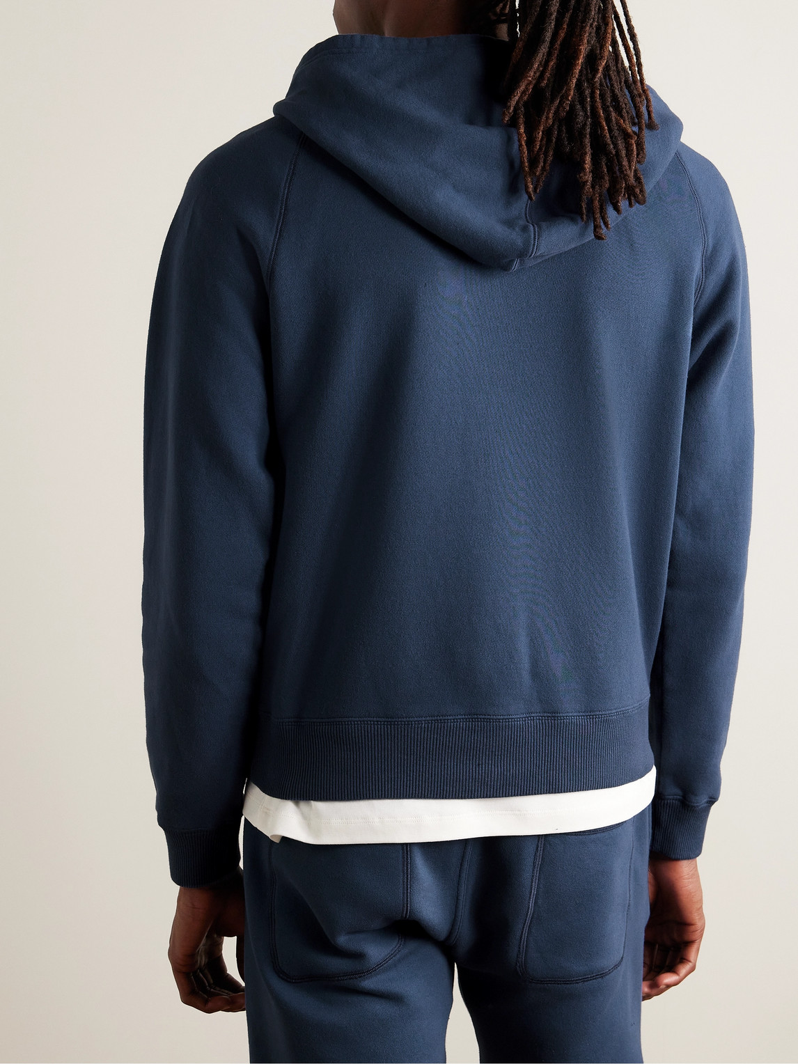 Shop Tom Ford Garment-dyed Cotton-jersey Zip-up Hoodie In Blue