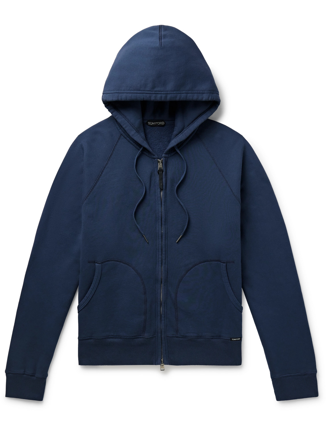 Tom Ford Garment-dyed Cotton-jersey Zip-up Hoodie In Blue