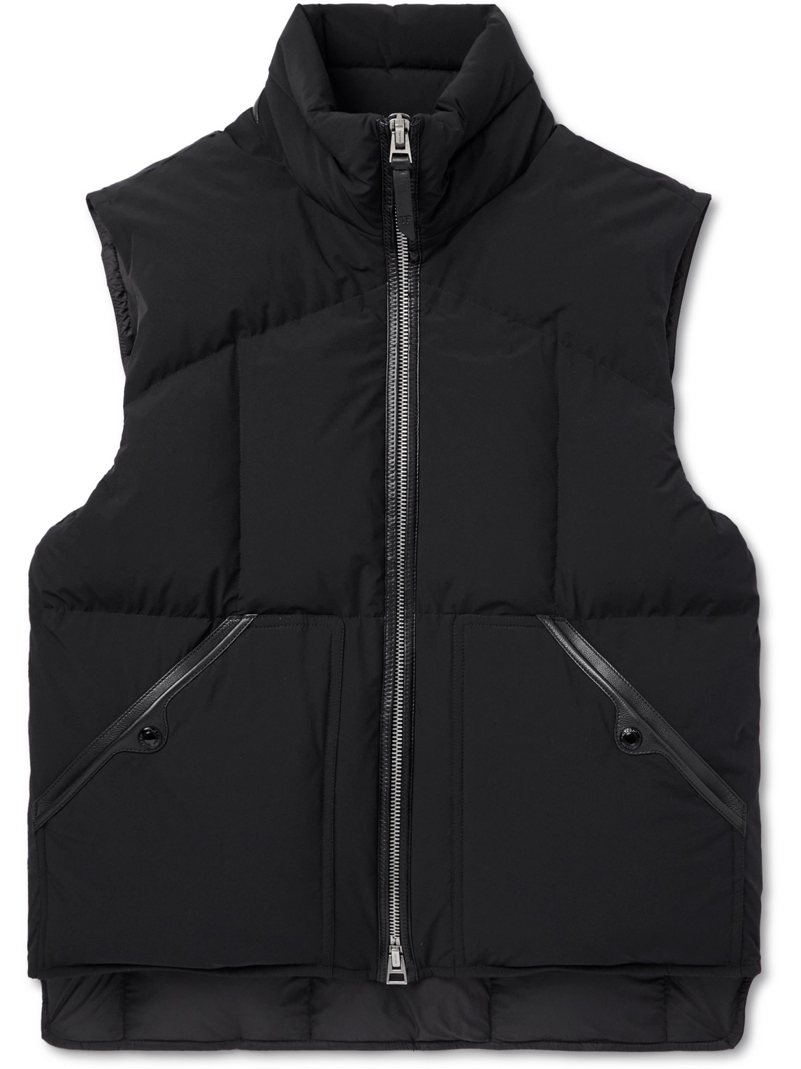 Tom Ford Leather-trimmed Quilted Shell Gilet In Black