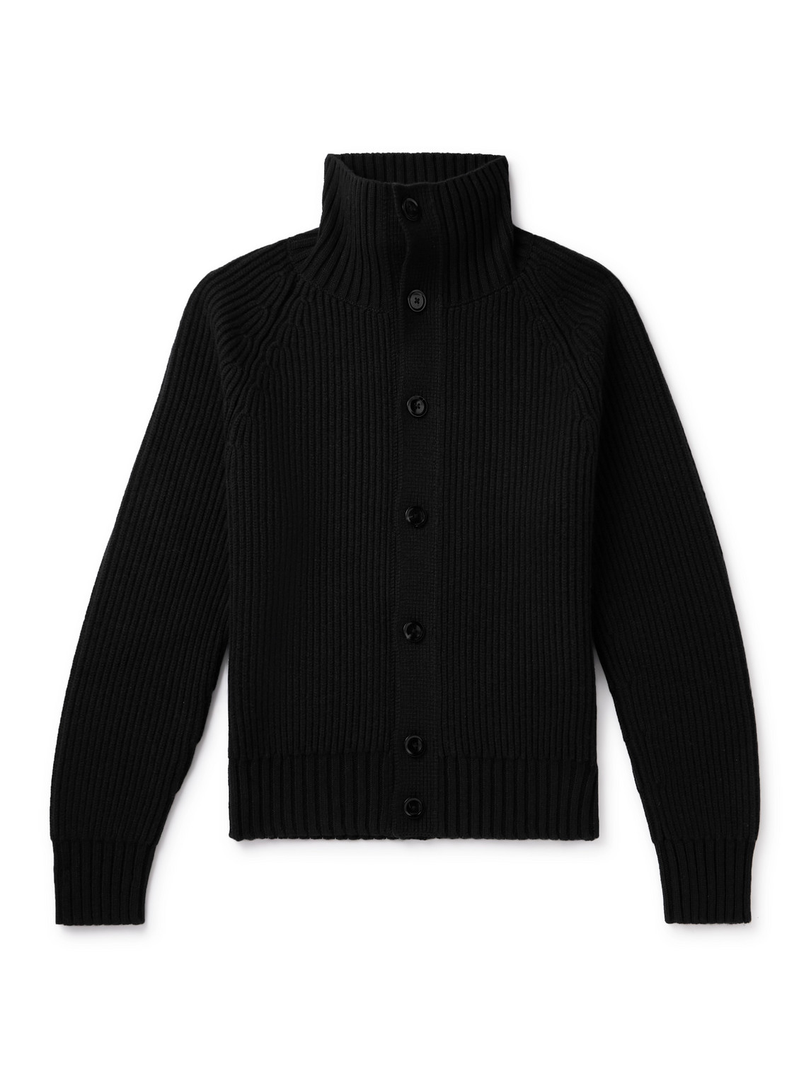 Tom Ford Ribbed Wool And Cashmere-blend Cardigan In Black