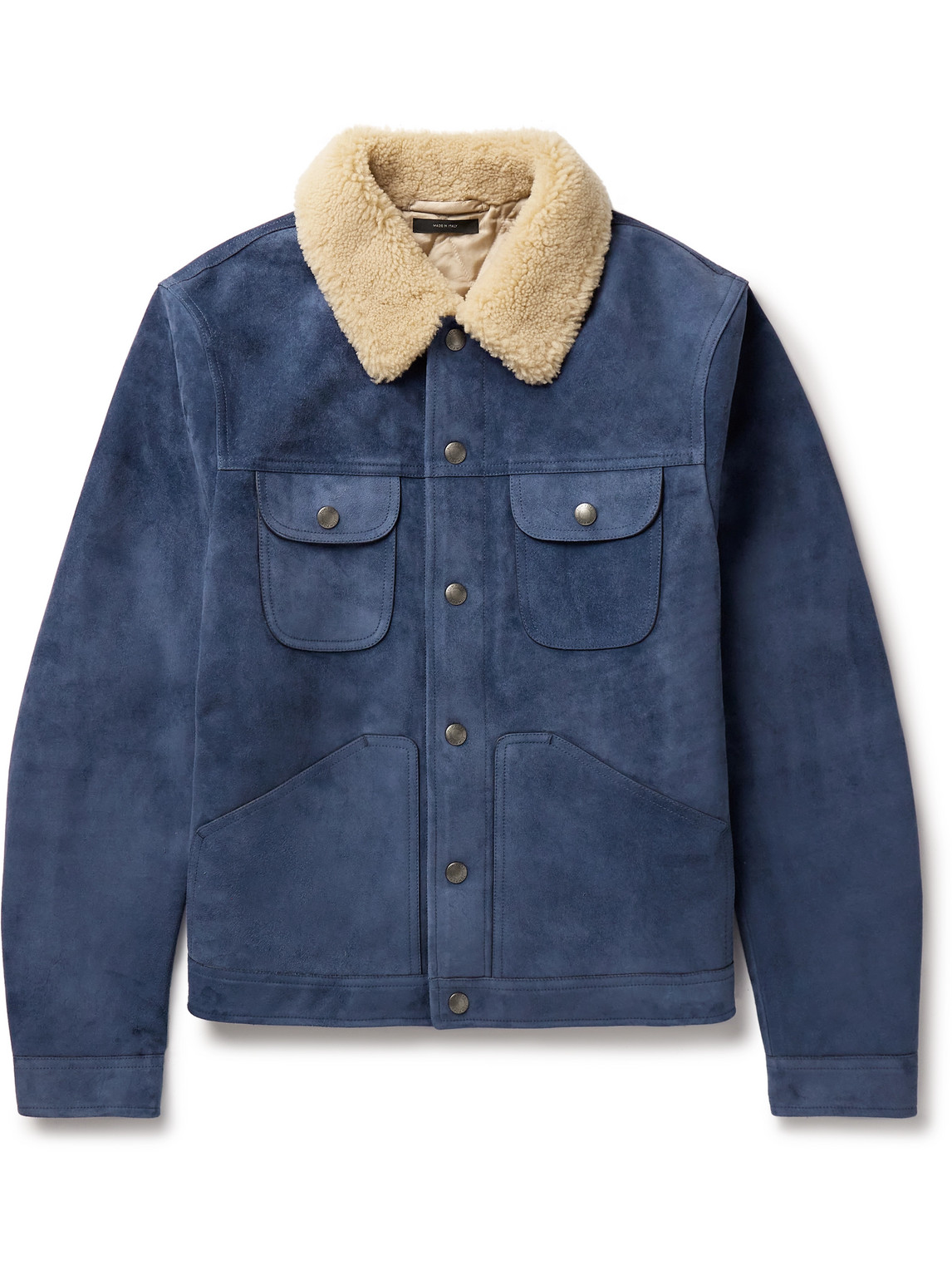 Tom Ford Shearling-trimmed Suede Jacket In Blue