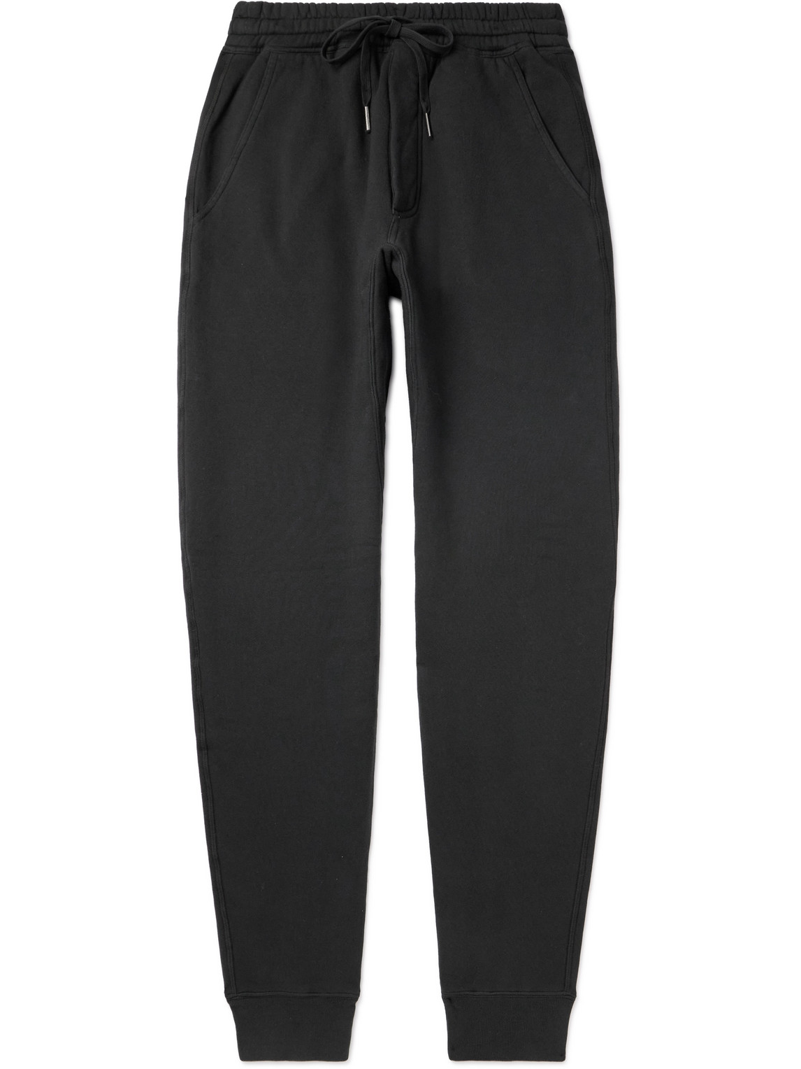 Tom Ford Tapered Garment-dyed Cotton-jersey Sweatpants In Black