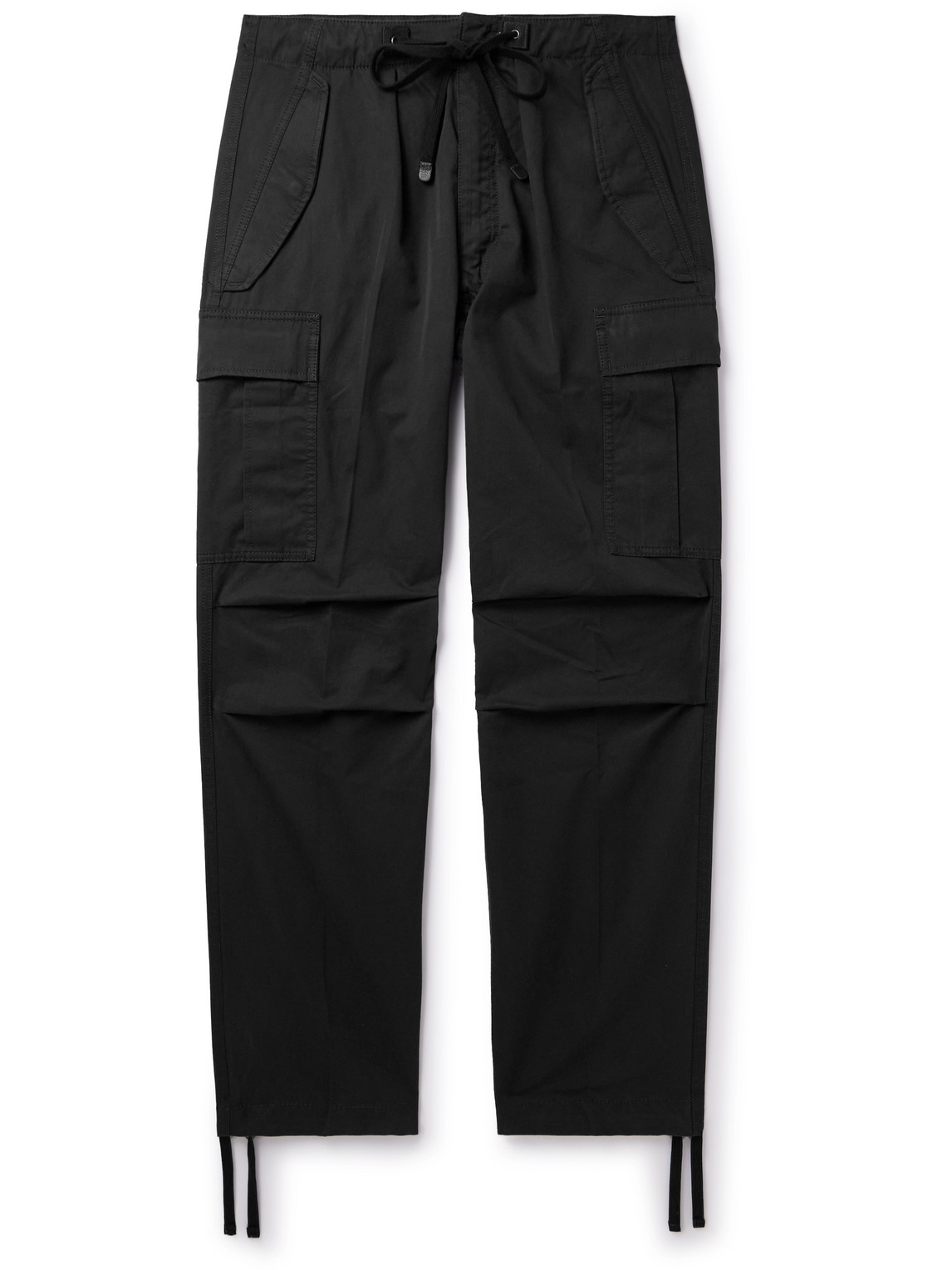 Shop Tom Ford New Enzyme Straight-leg Cotton-twill Drawstring Cargo Trousers In Black