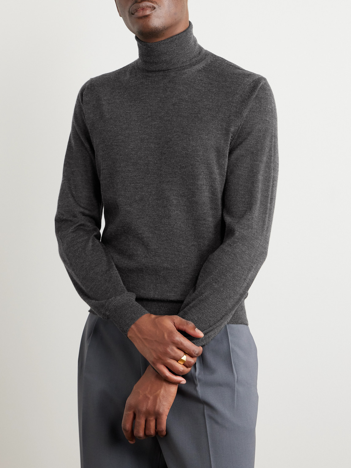 Shop Tom Ford Slim-fit Cashmere And Silk-blend Rollneck Sweater In Gray