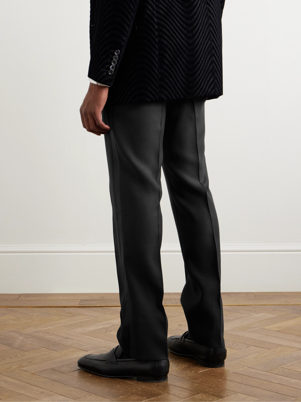 Shop Tom Ford Straight-leg Wool And Silk-blend Tuxedo Trousers In Black