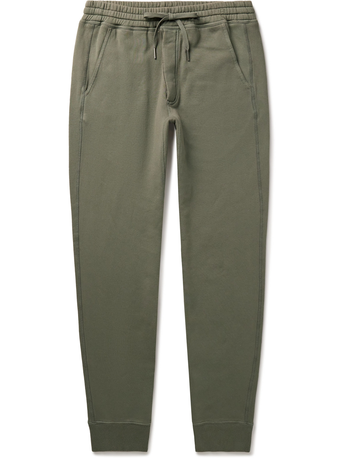 Shop Tom Ford Tapered Garment-dyed Cotton-jersey Sweatpants In Green