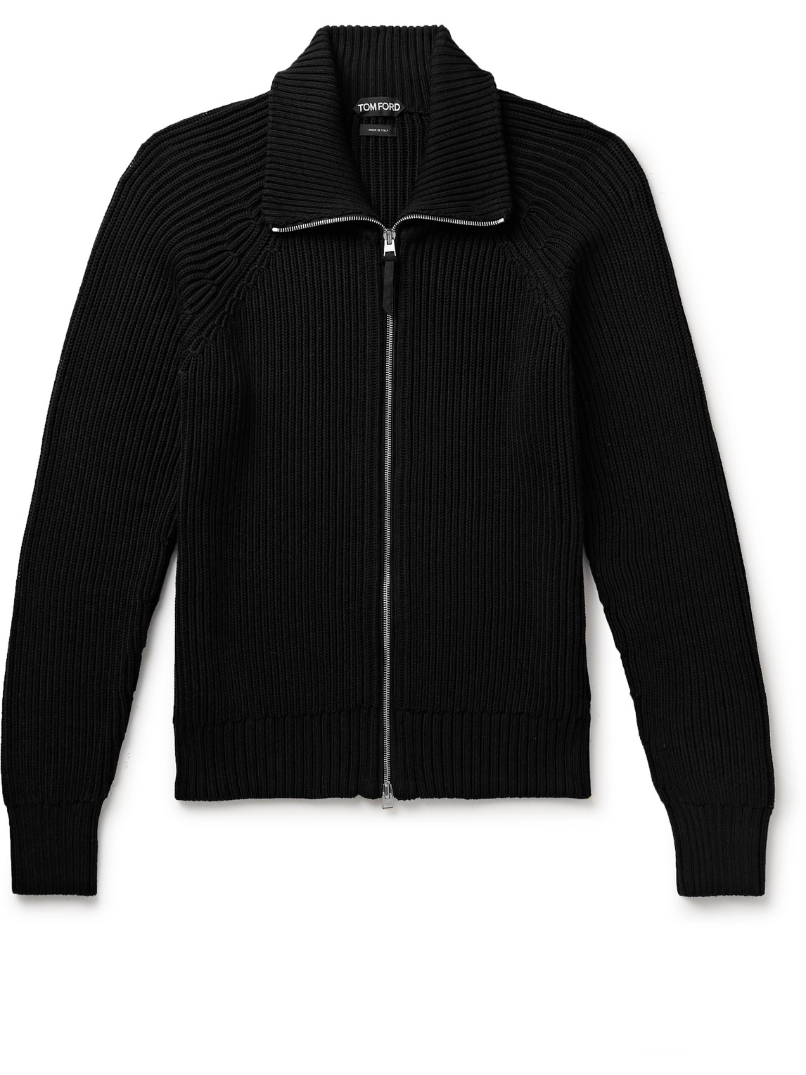Tom Ford Slim-fit Ribbed Silk And Cotton-blend Zip-up Cardigan In Black