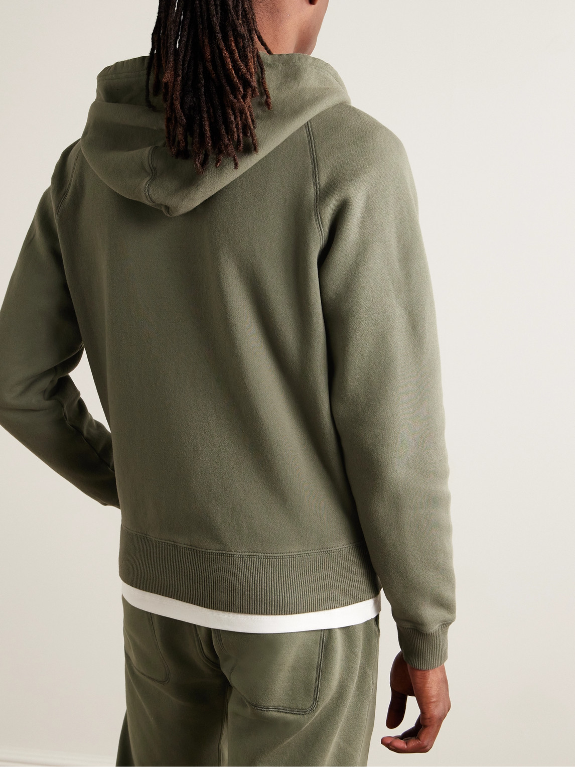 Shop Tom Ford Garment-dyed Cotton-jersey Zip-up Hoodie In Green