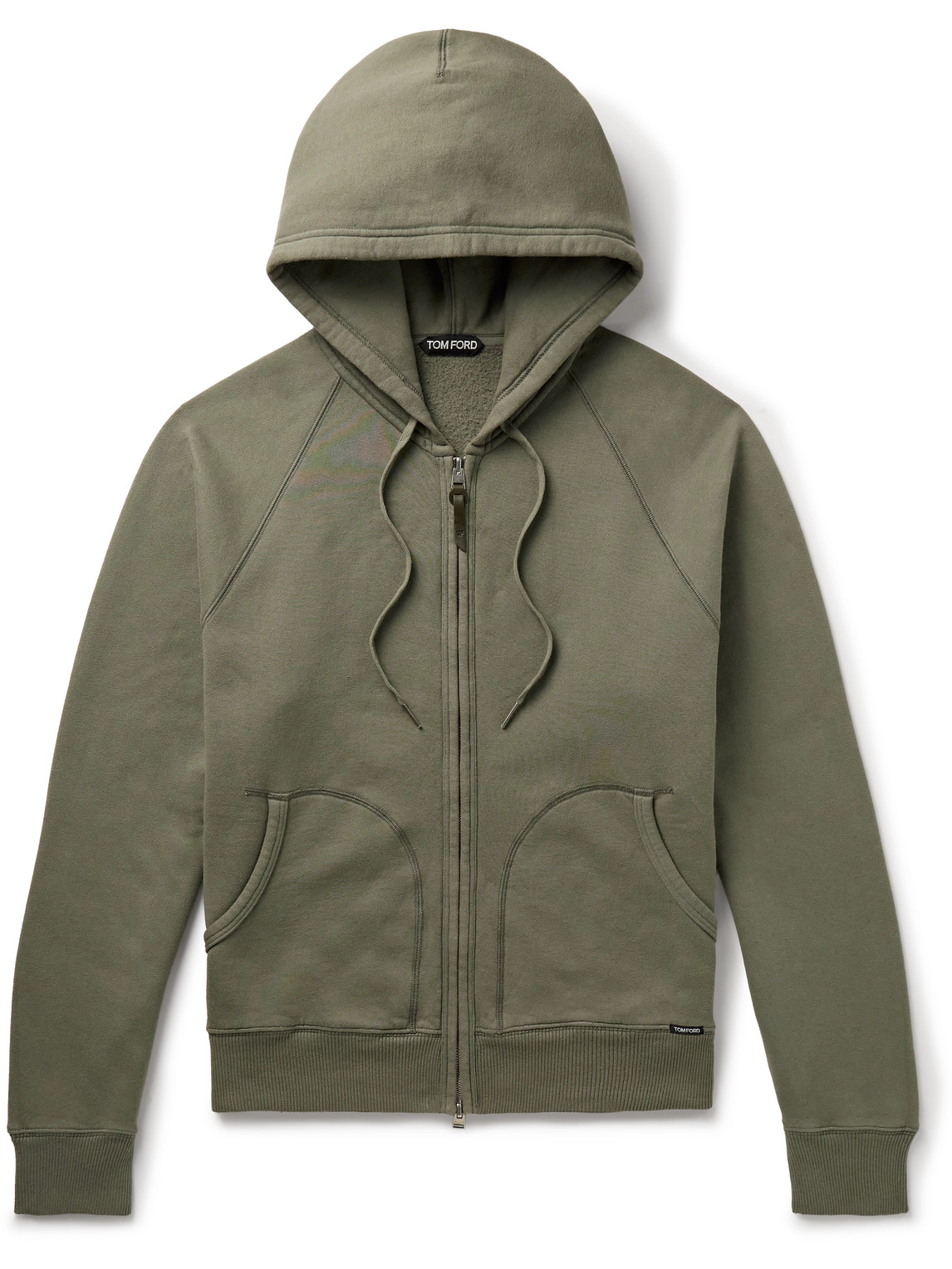 Tom Ford Garment-dyed Cotton-jersey Zip-up Hoodie In Green