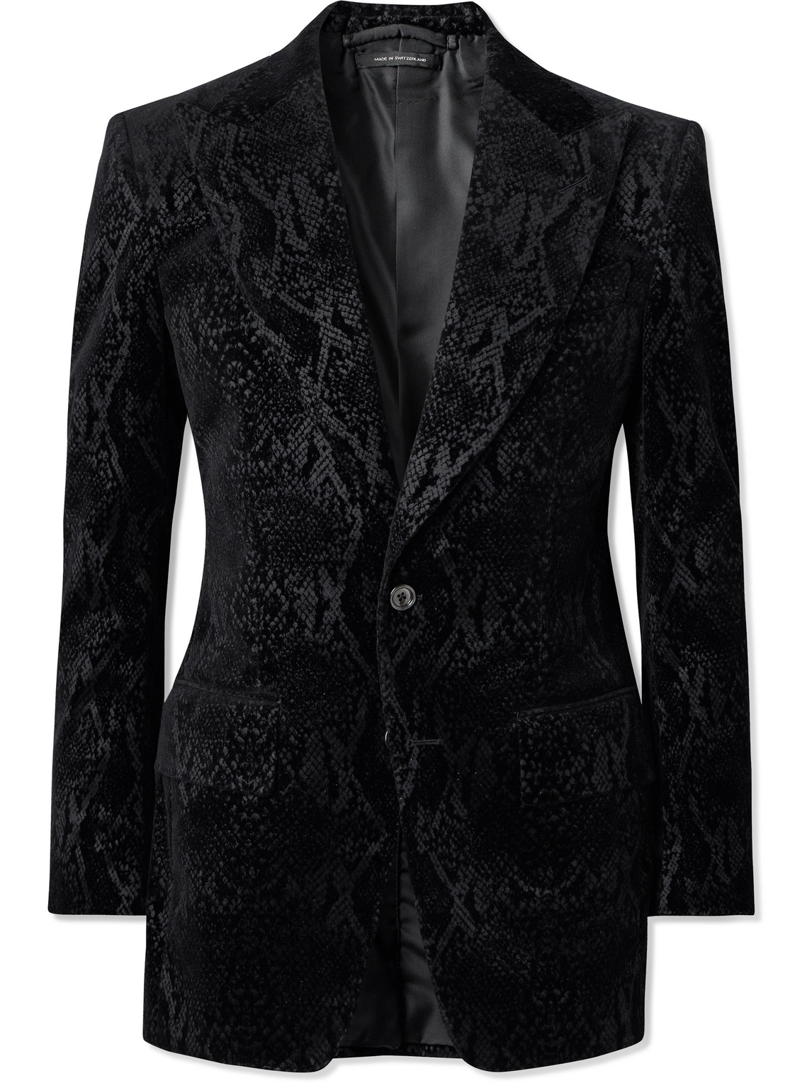 Tom Ford Atticus Cylinder Snake-effect Cotton-blend Velvet Tuxedo Jacket In Black