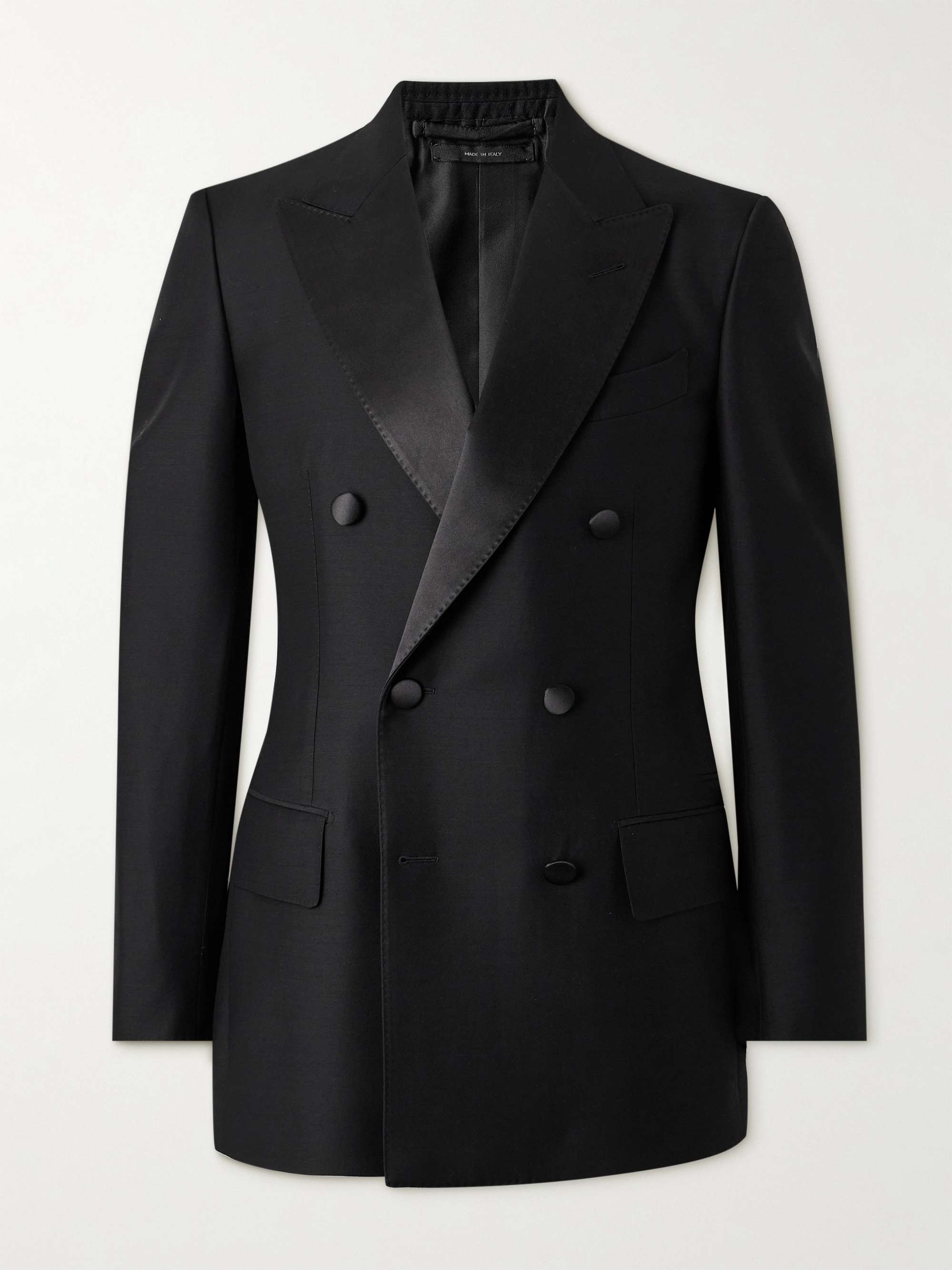 TOM FORD Double-Breasted Satin-Trimmed Wool and Silk-Blend Tuxedo ...