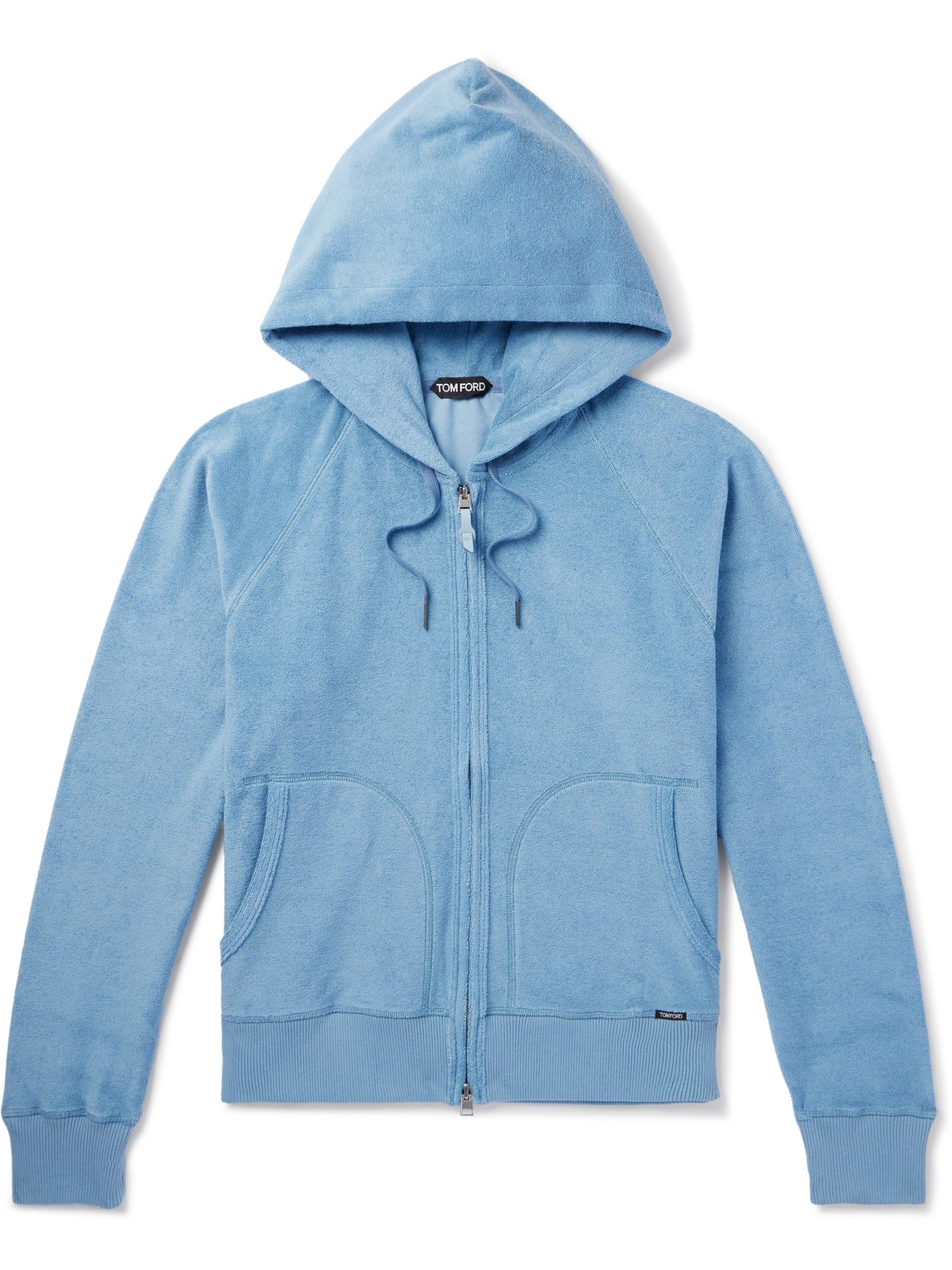Shop Tom Ford Towelling Cotton-terry Zip-up Hoodie In Blue