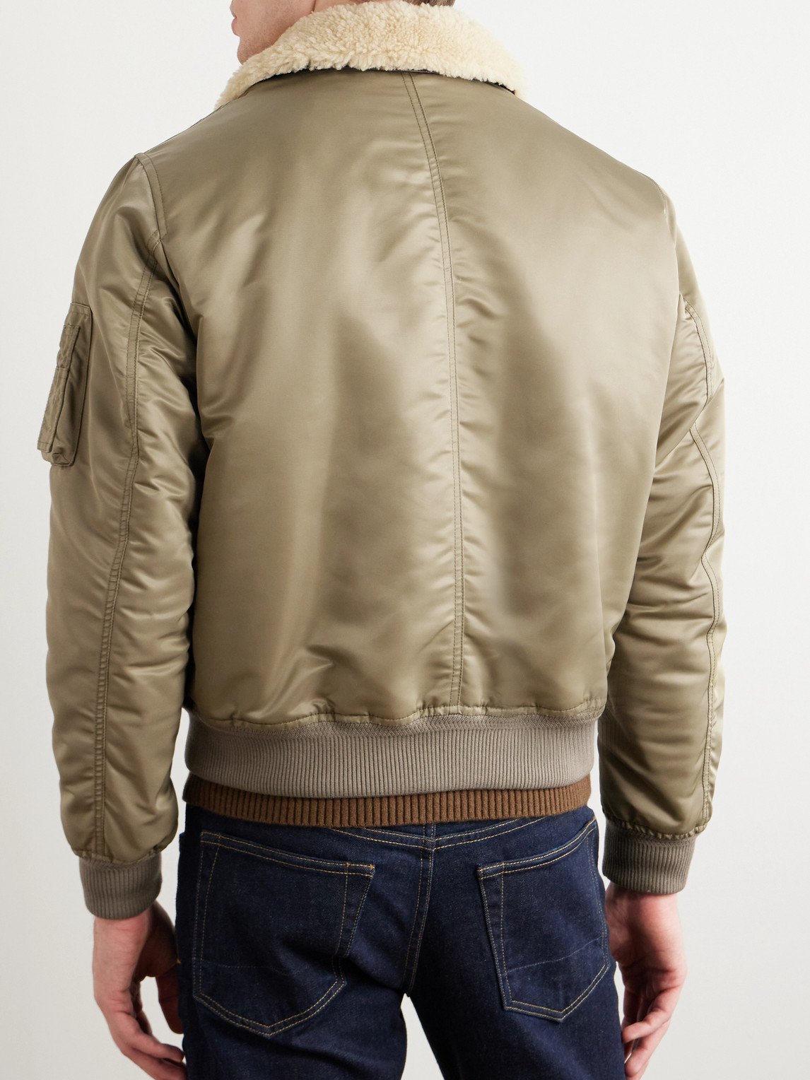 Shop Tom Ford Shearling And Leather-trimmed Padded Shell Bomber Jacket In Green