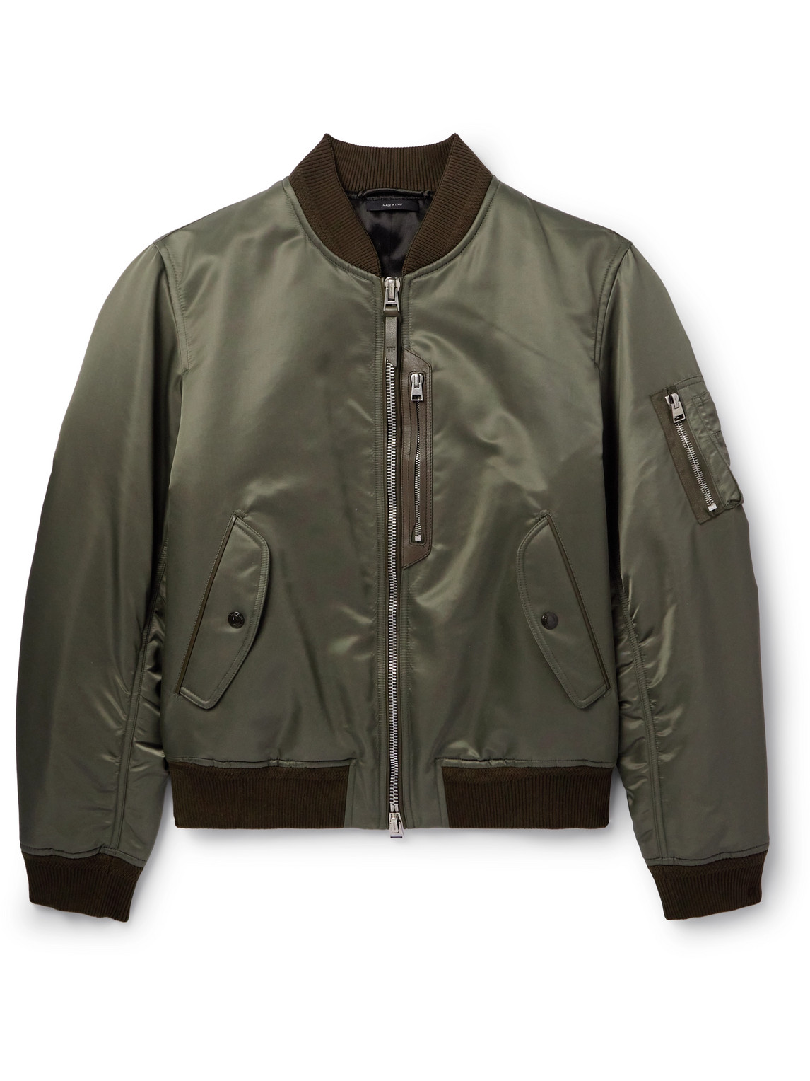 Tom Ford Leather-trimmed Shell Bomber Jacket In Green