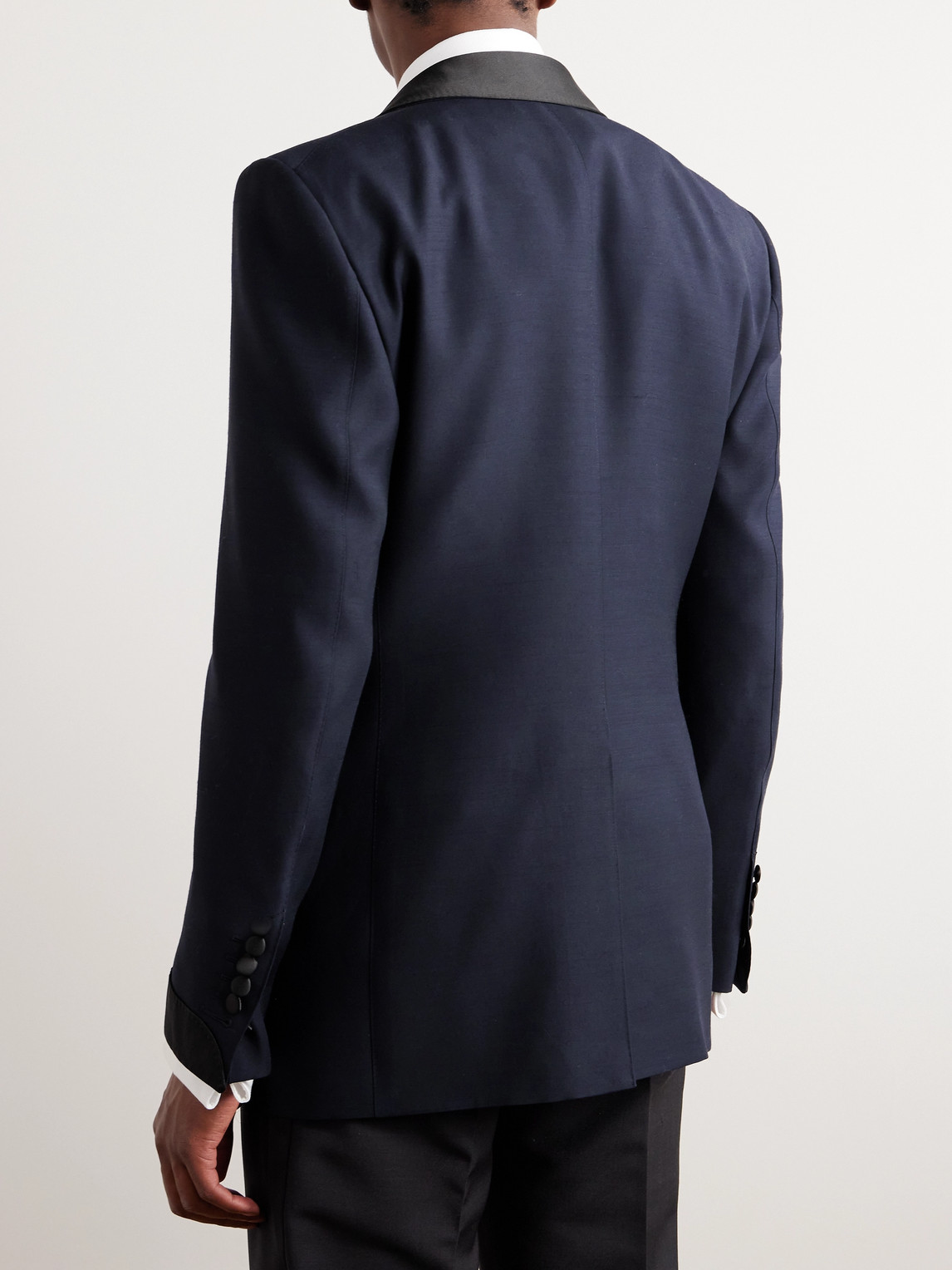 Shop Tom Ford Sim-fit Shawl-collar Satin-trimmed Wool And Silk-blend Tuxedo Jacket In Blue
