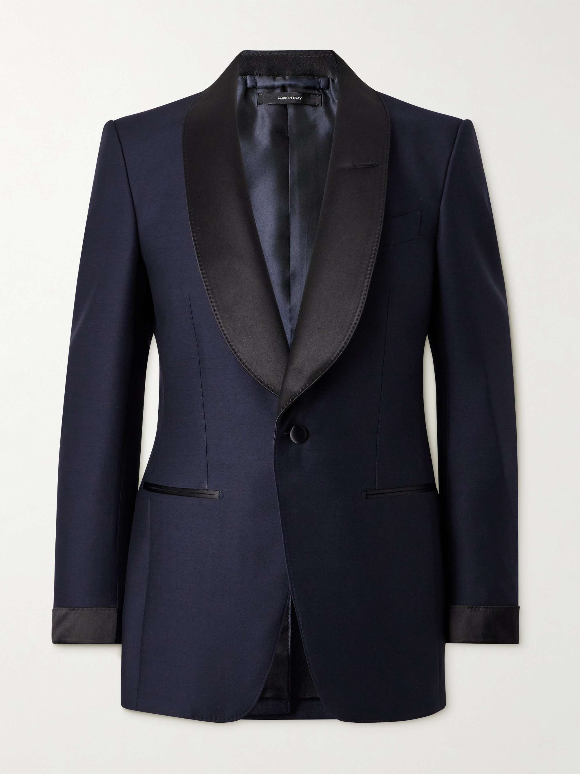 TOM FORD Sim-Fit Shawl-Collar Satin-Trimmed Wool and Silk-Blend Tuxedo ...