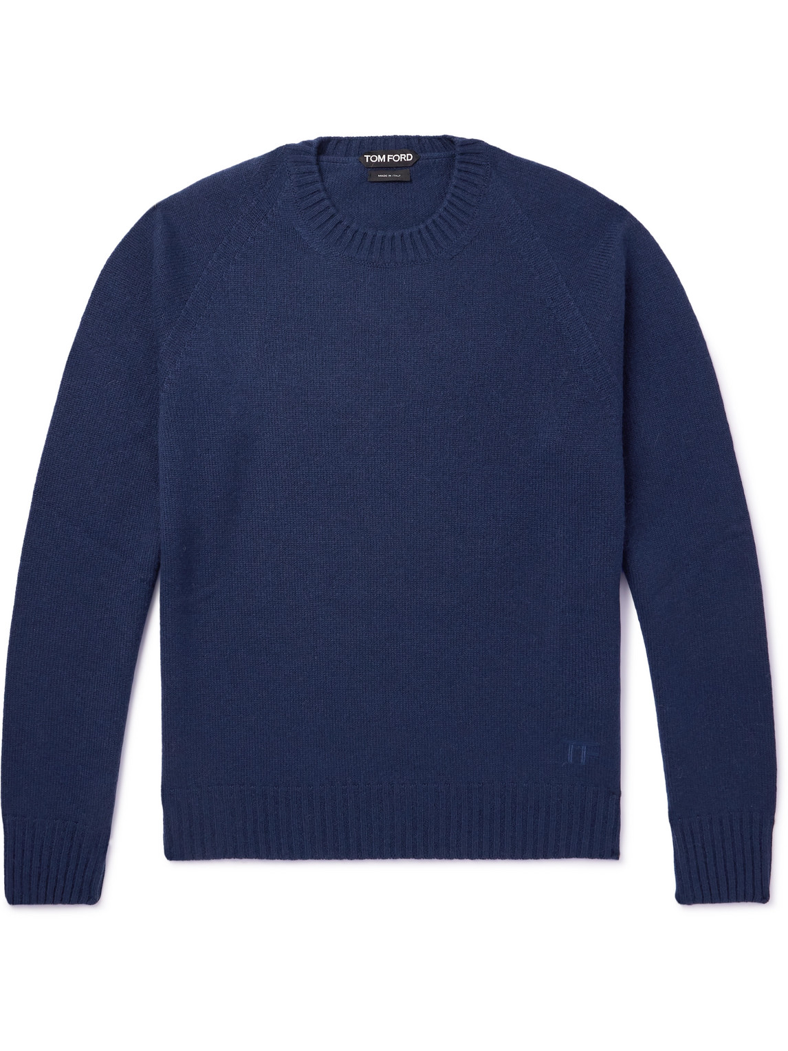 Tom Ford Logo-embroidered Cashmere Sweater In Blue